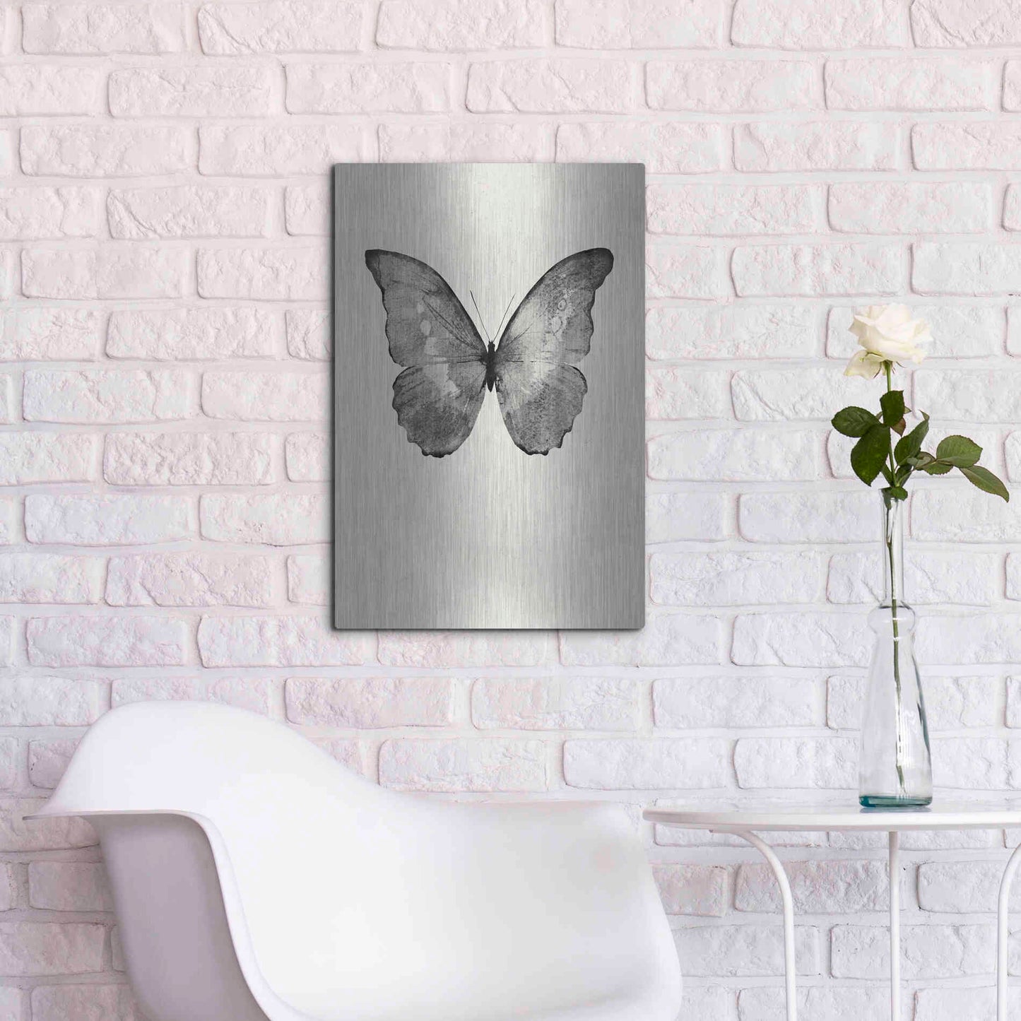 Luxe Metal Art 'Black Butterfly on Tan' by Design Fabrikken, Metal Wall Art,16x24