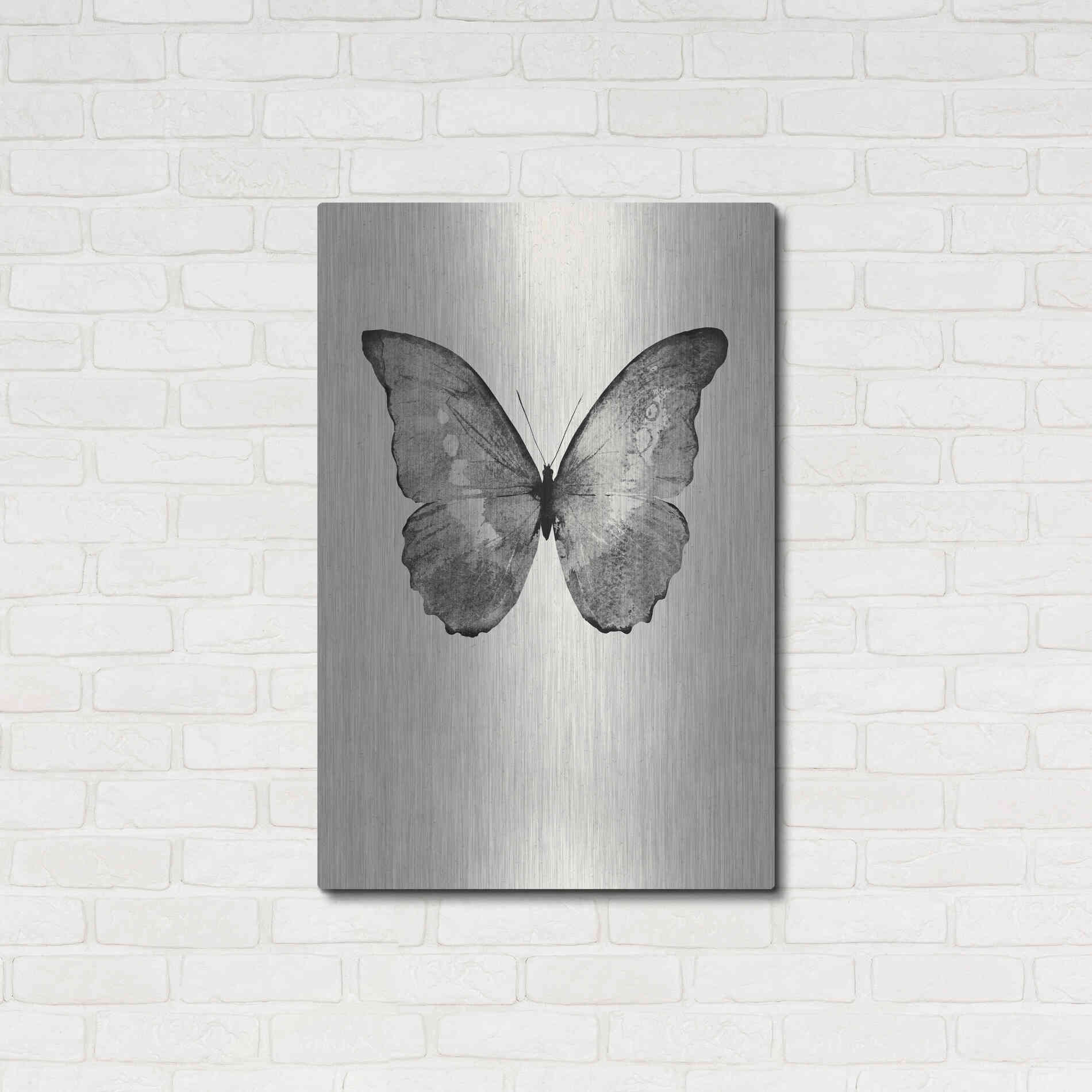 Luxe Metal Art 'Black Butterfly on Tan' by Design Fabrikken, Metal Wall Art,24x36