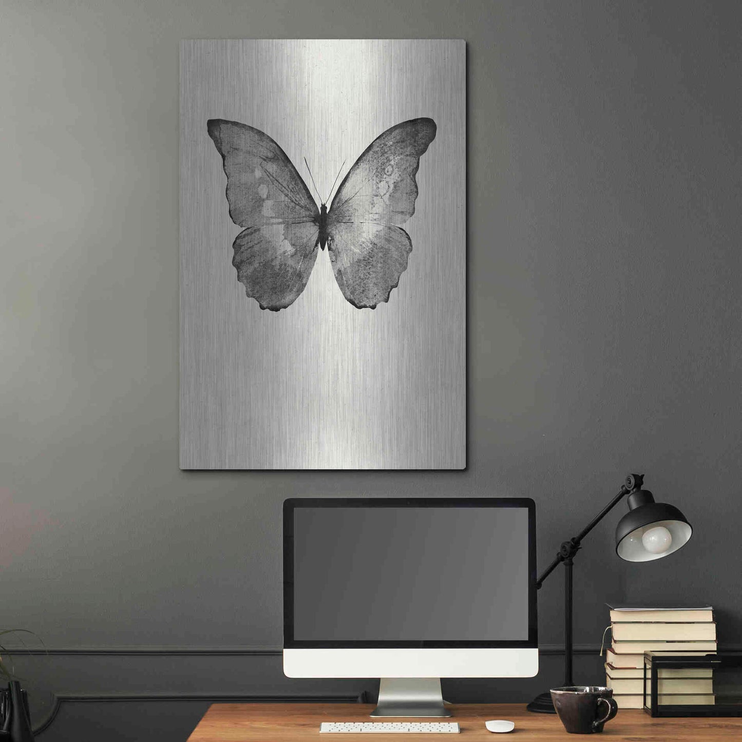 Luxe Metal Art 'Black Butterfly on Tan' by Design Fabrikken, Metal Wall Art,24x36