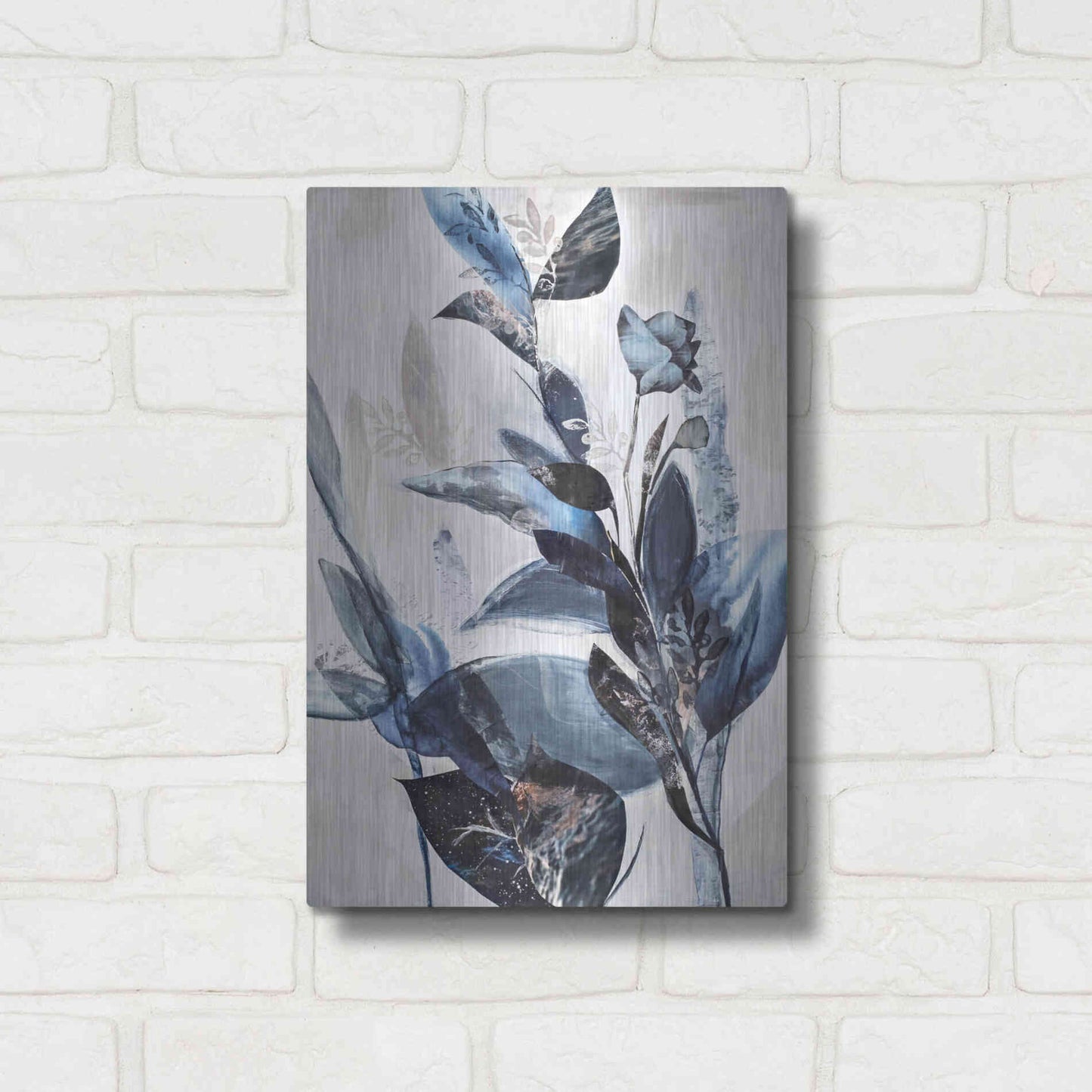Luxe Metal Art 'Blue Leaves' by Design Fabrikken, Metal Wall Art,12x16