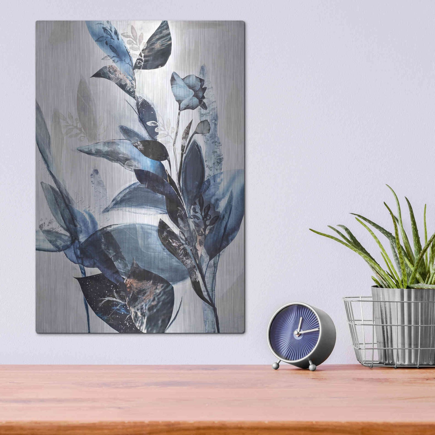 Luxe Metal Art 'Blue Leaves' by Design Fabrikken, Metal Wall Art,12x16