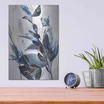 Luxe Metal Art 'Blue Leaves' by Design Fabrikken, Metal Wall Art,12x16