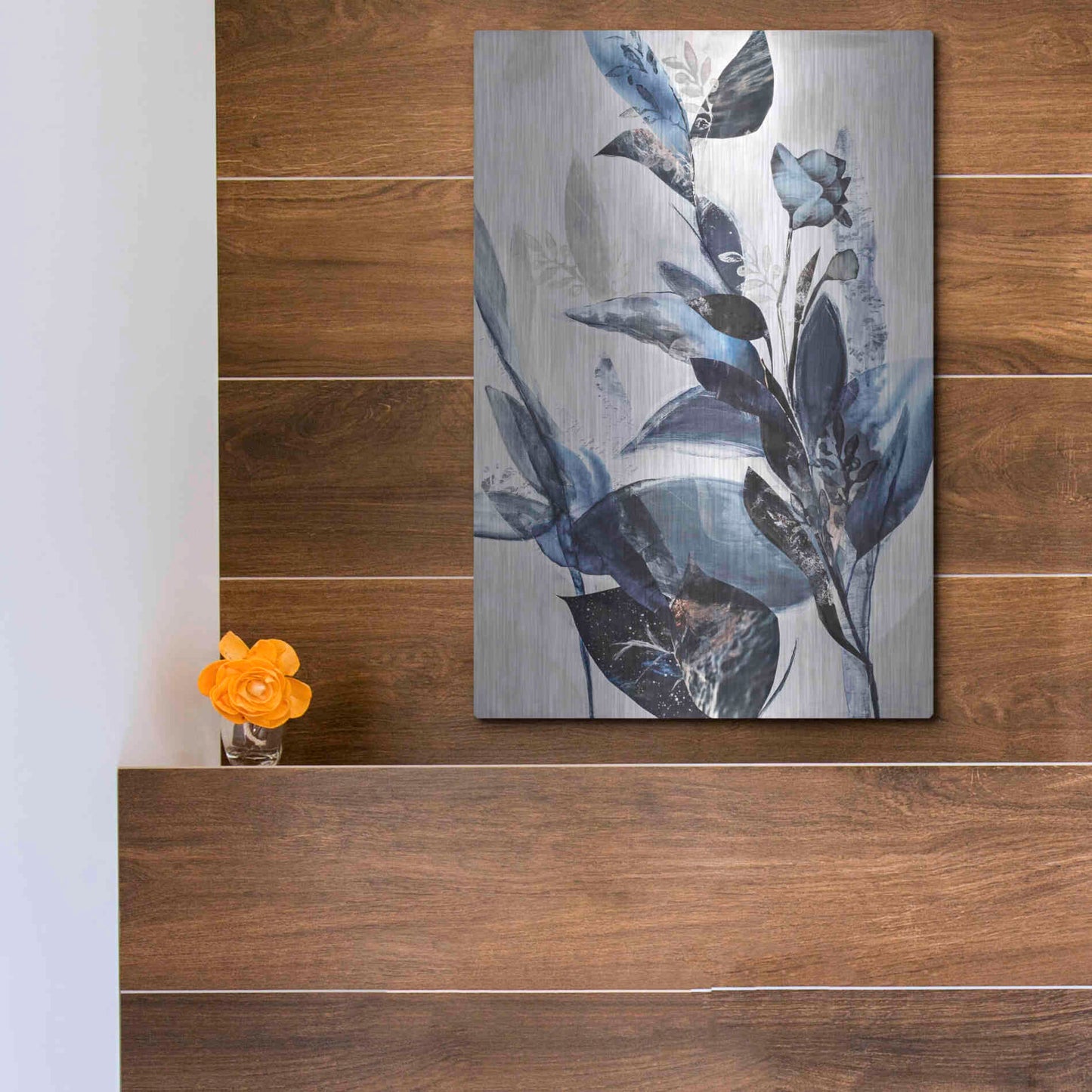 Luxe Metal Art 'Blue Leaves' by Design Fabrikken, Metal Wall Art,12x16