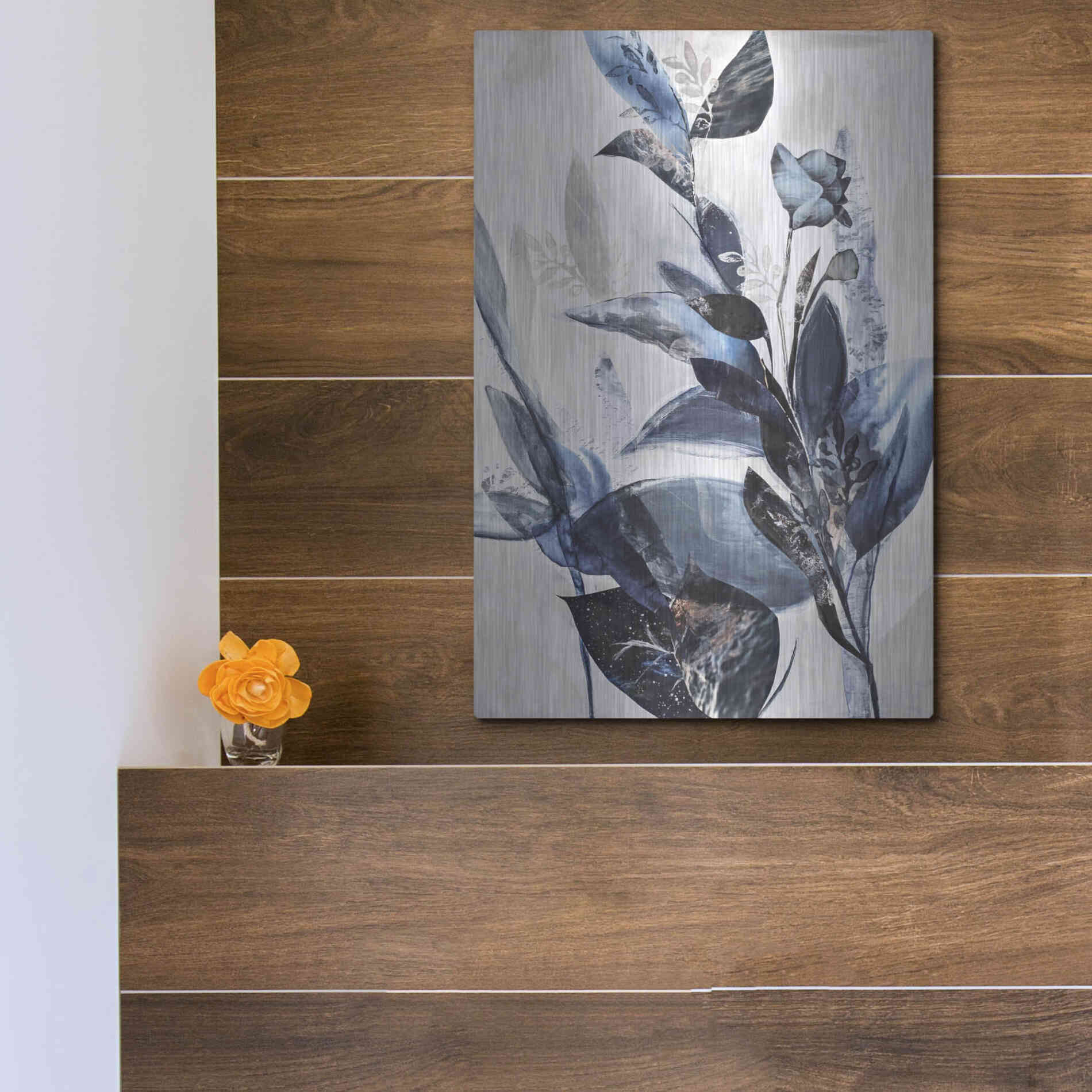 Luxe Metal Art 'Blue Leaves' by Design Fabrikken, Metal Wall Art,12x16