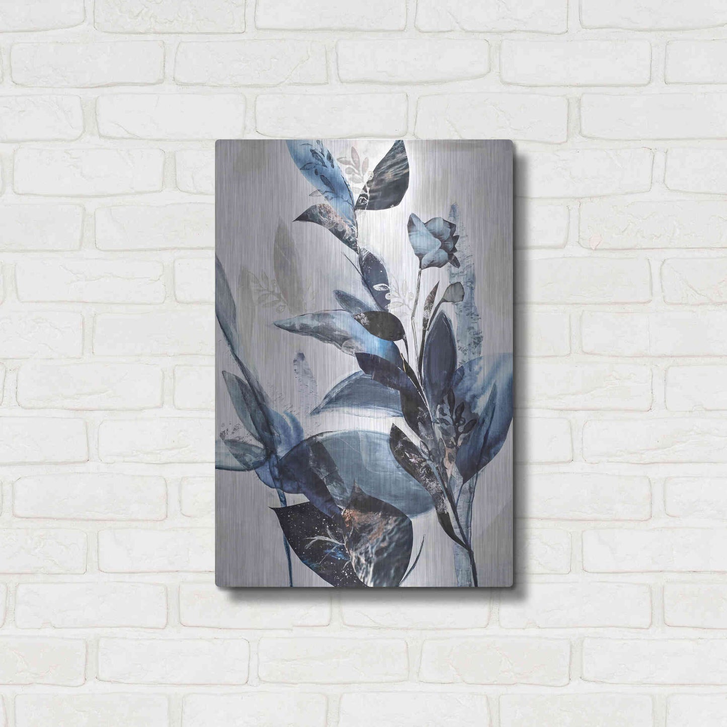 Luxe Metal Art 'Blue Leaves' by Design Fabrikken, Metal Wall Art,16x24