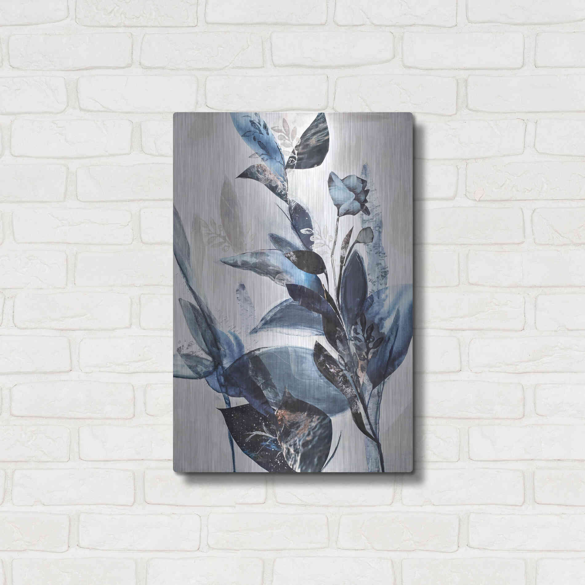Luxe Metal Art 'Blue Leaves' by Design Fabrikken, Metal Wall Art,16x24