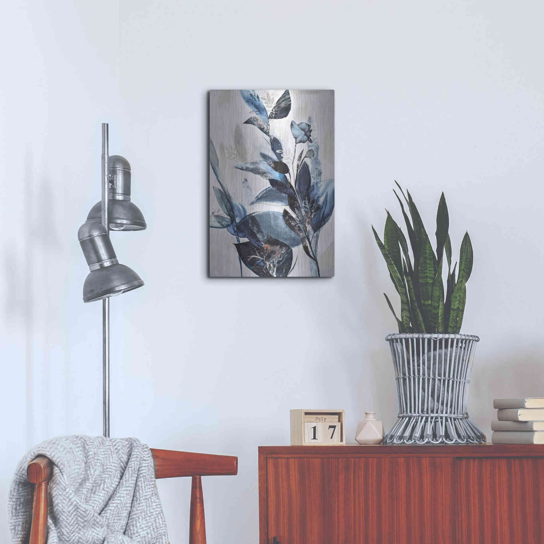 Luxe Metal Art 'Blue Leaves' by Design Fabrikken, Metal Wall Art,16x24