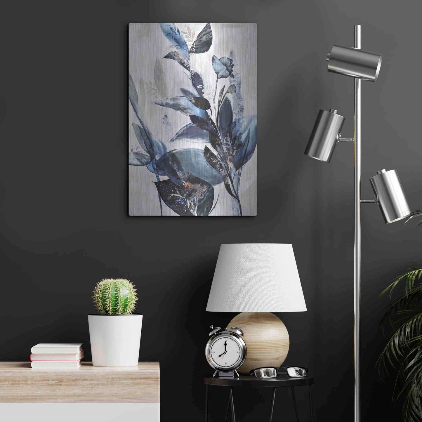 Luxe Metal Art 'Blue Leaves' by Design Fabrikken, Metal Wall Art,16x24