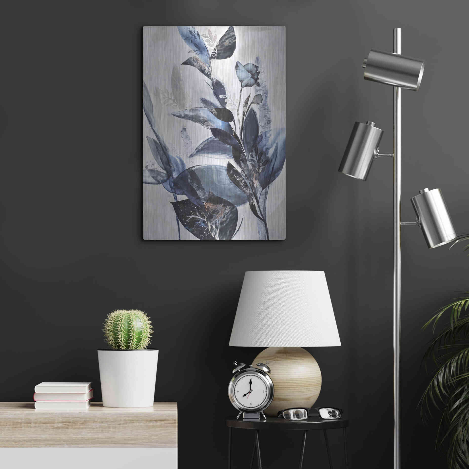 Luxe Metal Art 'Blue Leaves' by Design Fabrikken, Metal Wall Art,16x24