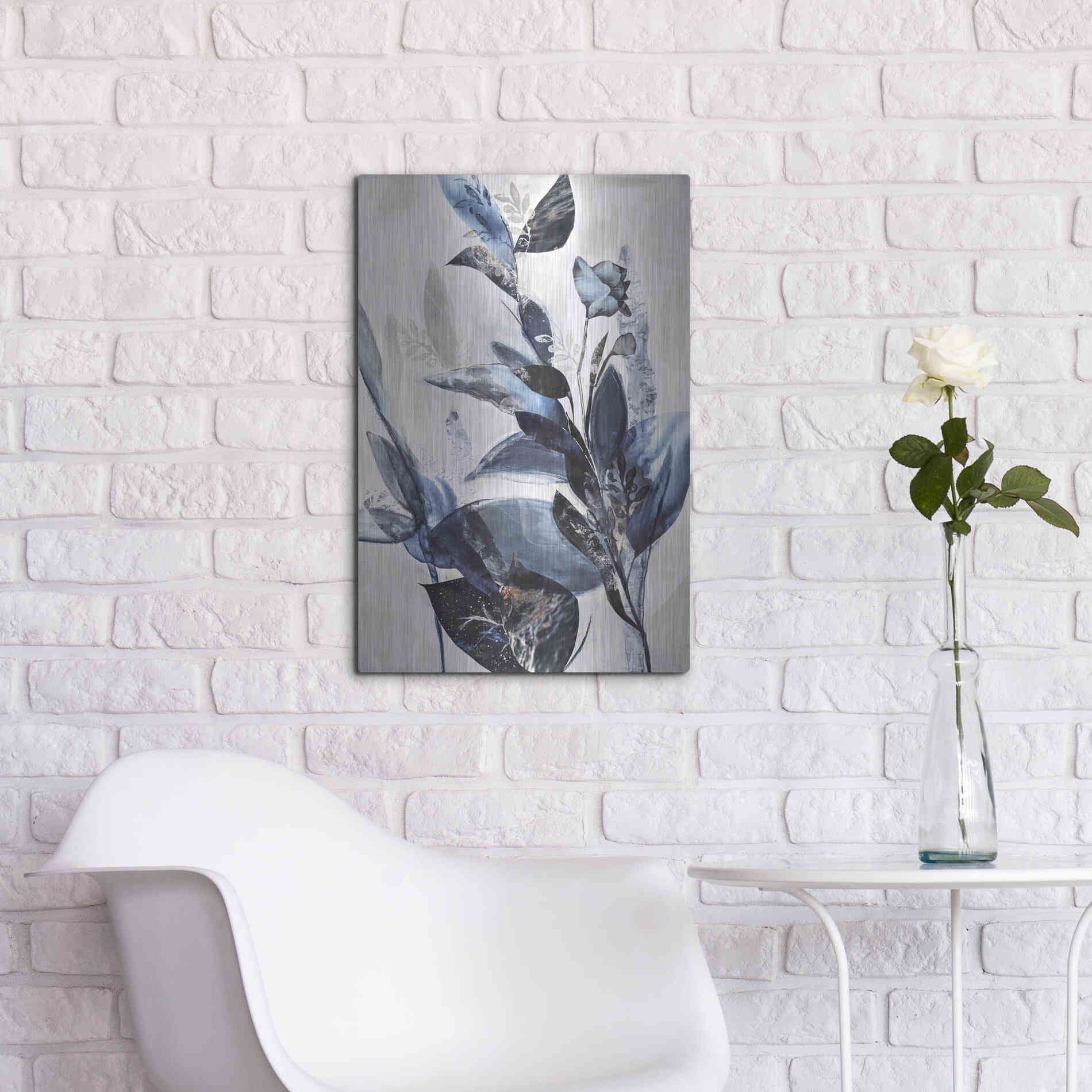 Luxe Metal Art 'Blue Leaves' by Design Fabrikken, Metal Wall Art,16x24