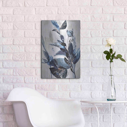 Luxe Metal Art 'Blue Leaves' by Design Fabrikken, Metal Wall Art,16x24