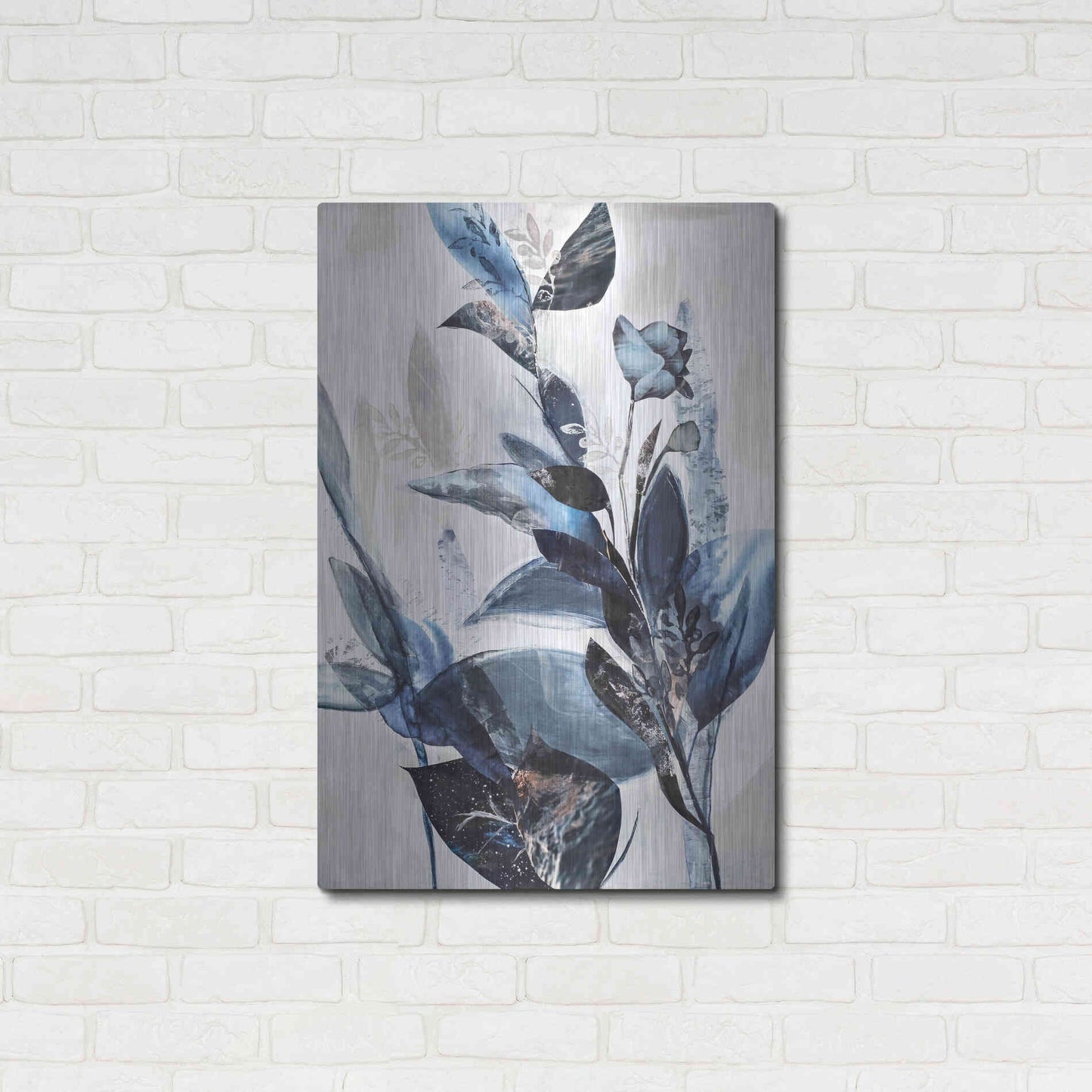 Luxe Metal Art 'Blue Leaves' by Design Fabrikken, Metal Wall Art,24x36