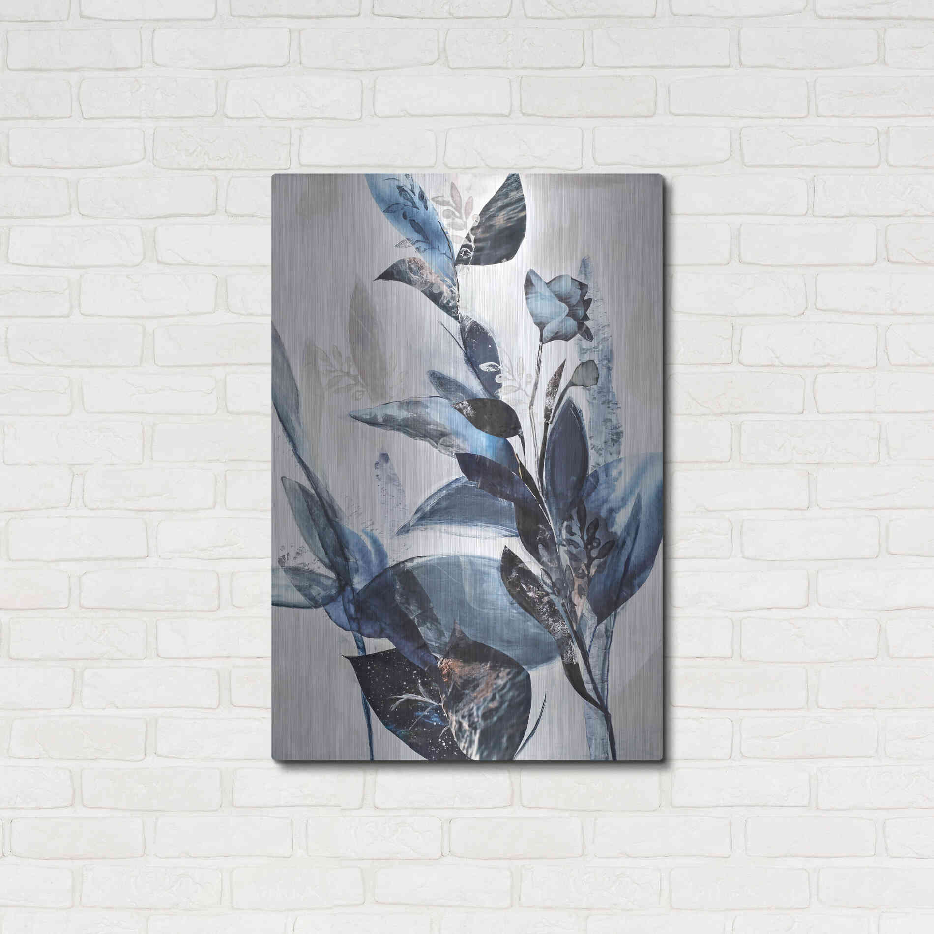 Luxe Metal Art 'Blue Leaves' by Design Fabrikken, Metal Wall Art,24x36