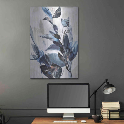 Luxe Metal Art 'Blue Leaves' by Design Fabrikken, Metal Wall Art,24x36