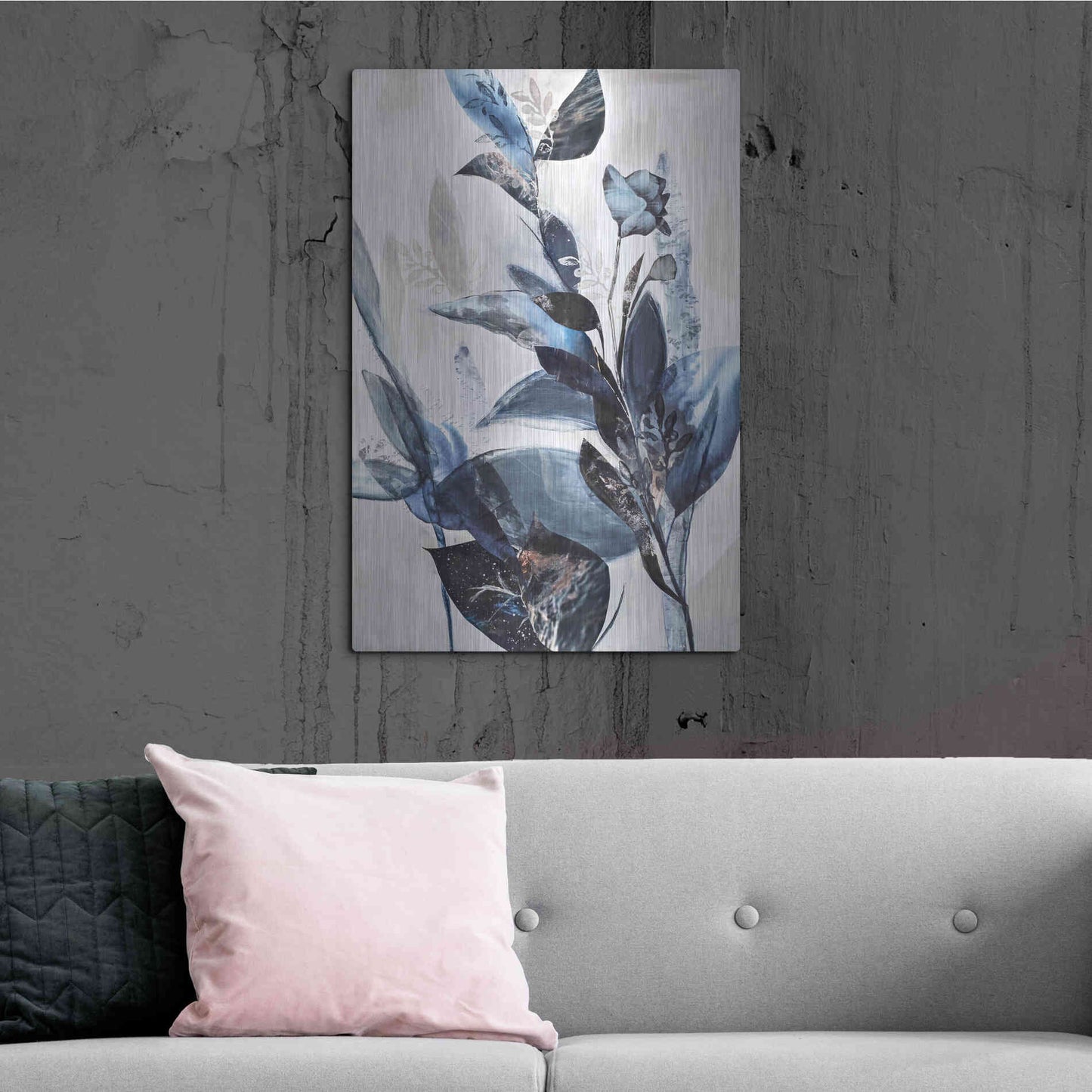 Luxe Metal Art 'Blue Leaves' by Design Fabrikken, Metal Wall Art,24x36