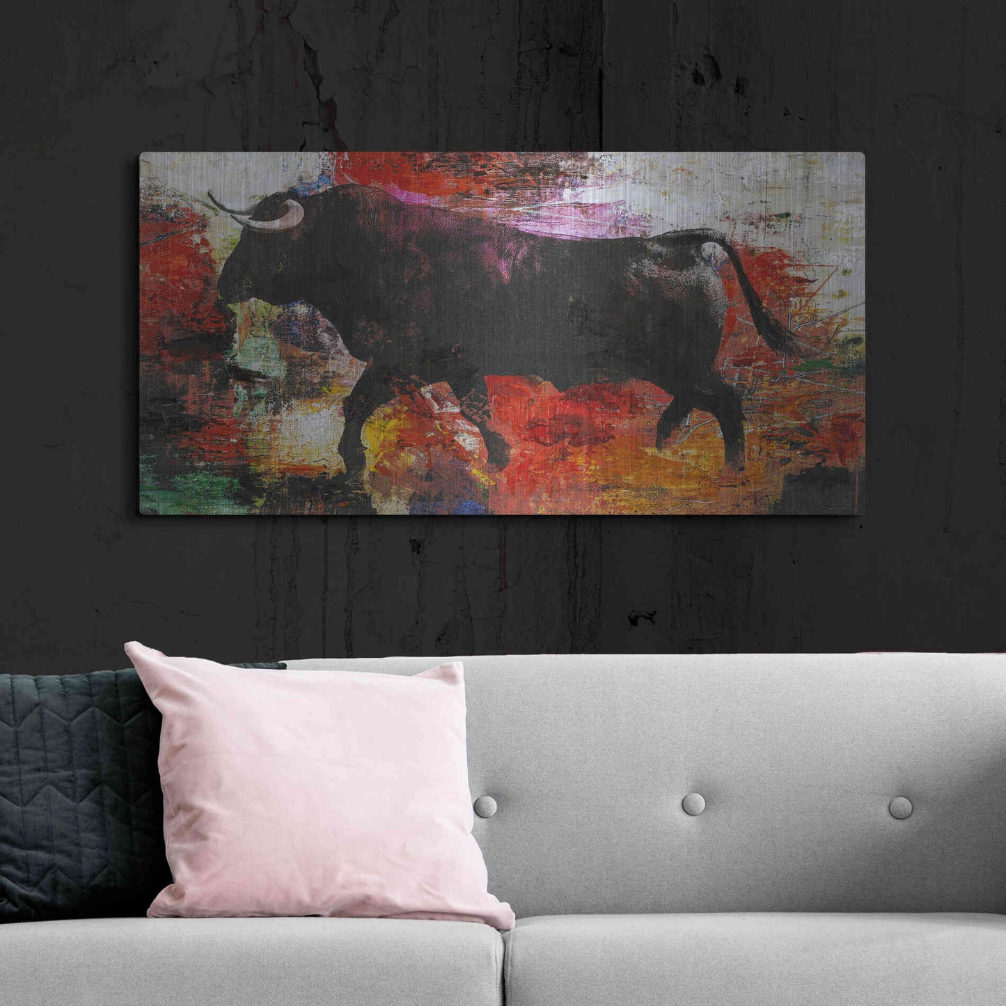 Luxe Metal Art 'Bull' by Design Fabrikken, Metal Wall Art,48x24