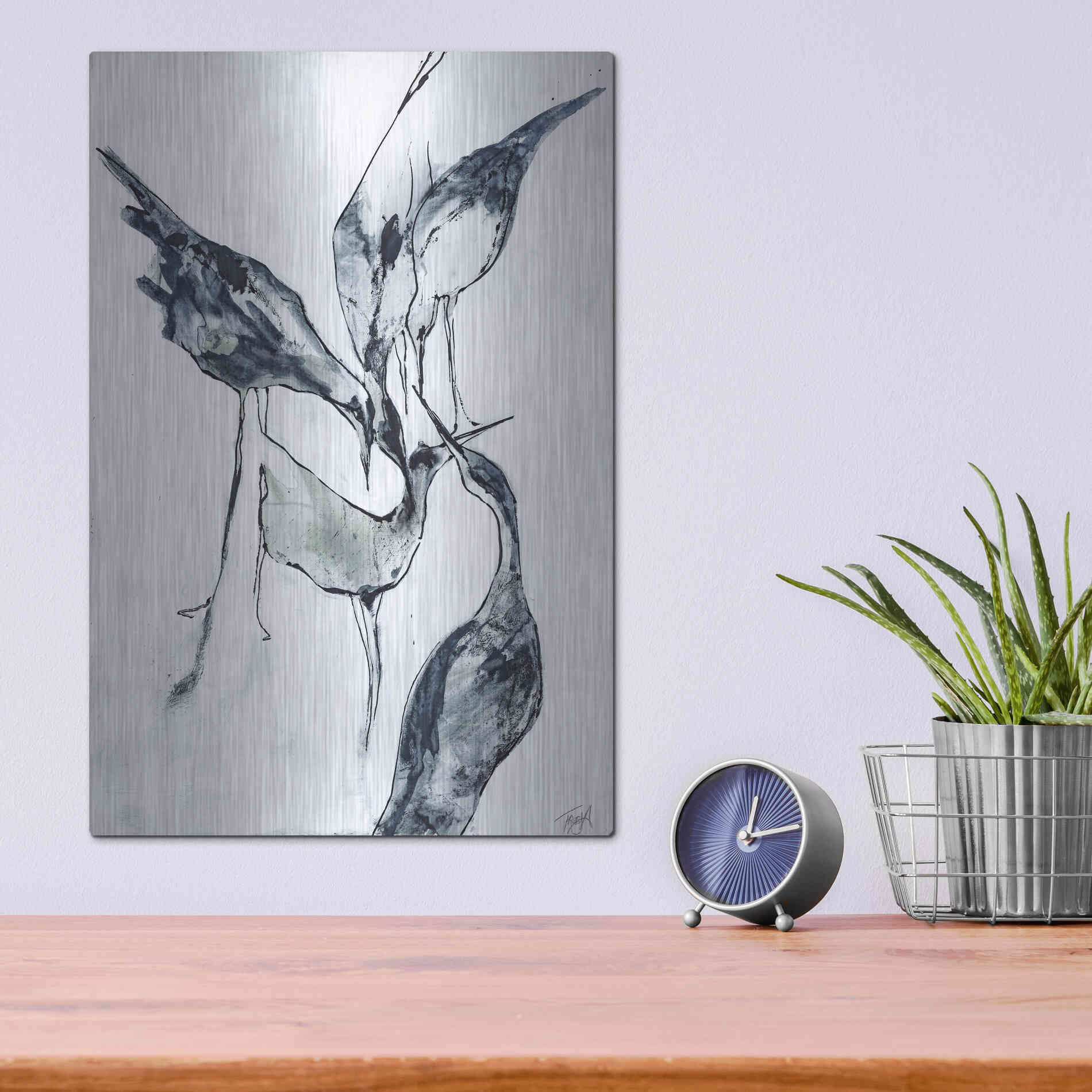 Luxe Metal Art 'Crane 2' by Design Fabrikken, Metal Wall Art,12x16