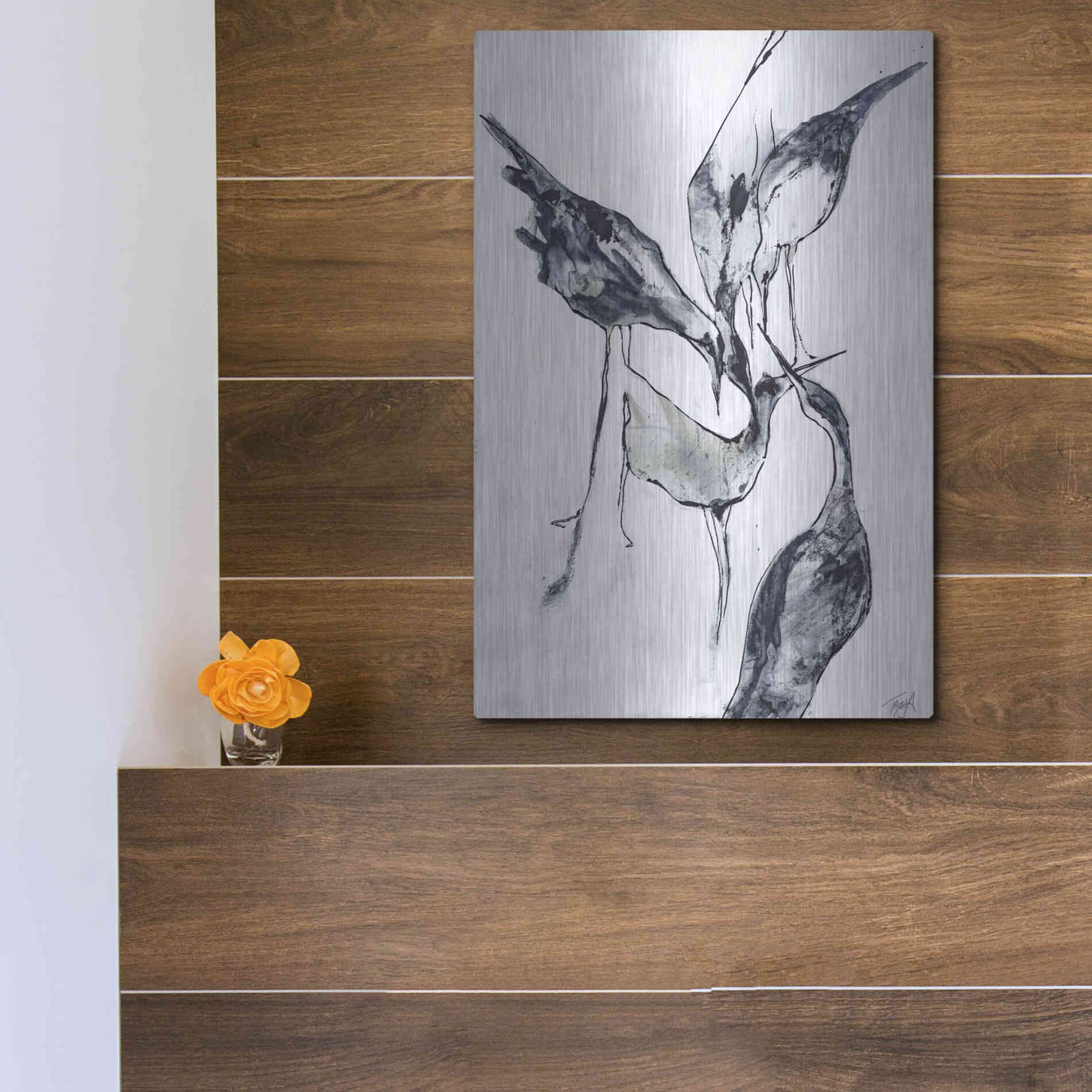 Luxe Metal Art 'Crane 2' by Design Fabrikken, Metal Wall Art,12x16