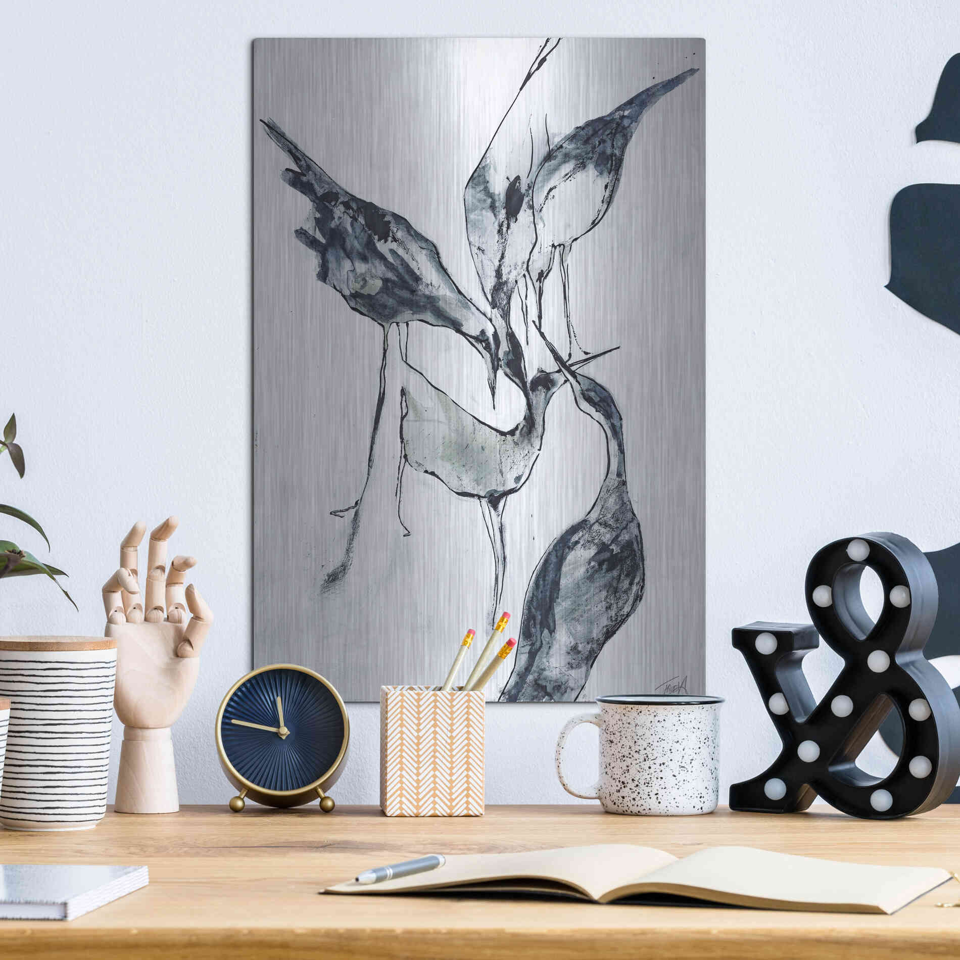 Luxe Metal Art 'Crane 2' by Design Fabrikken, Metal Wall Art,12x16