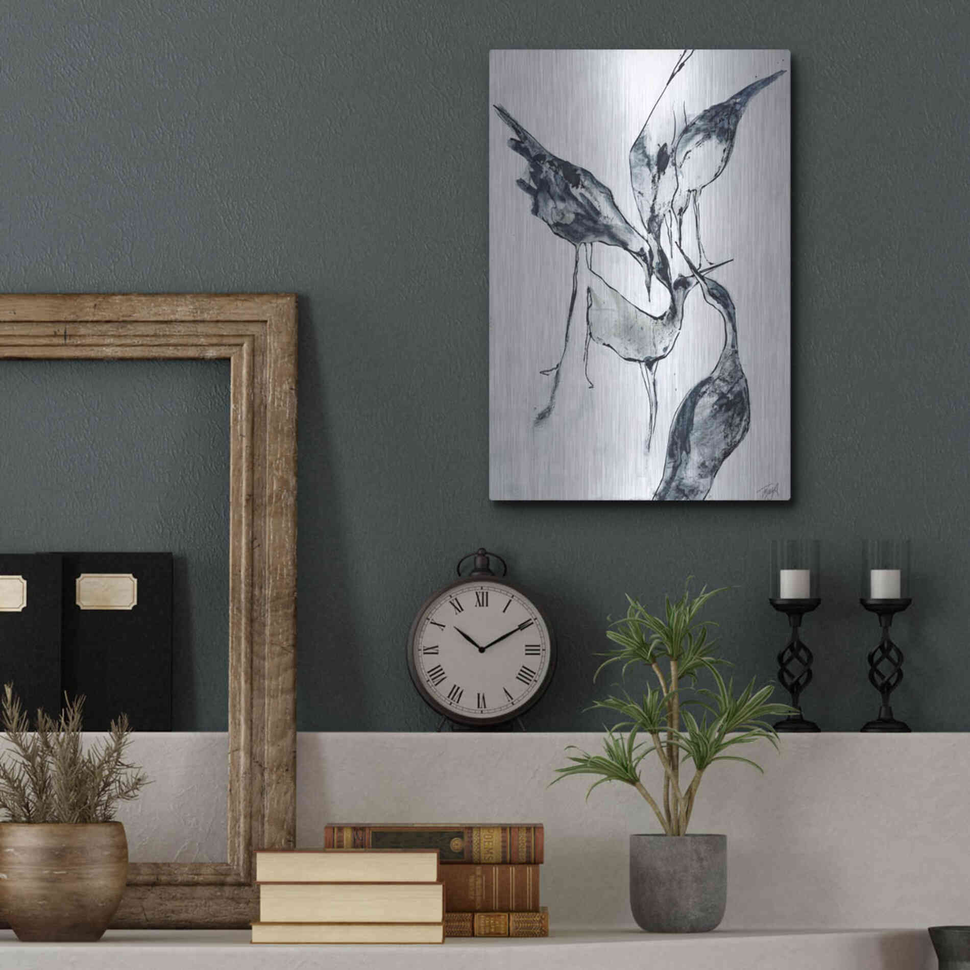 Luxe Metal Art 'Crane 2' by Design Fabrikken, Metal Wall Art,12x16