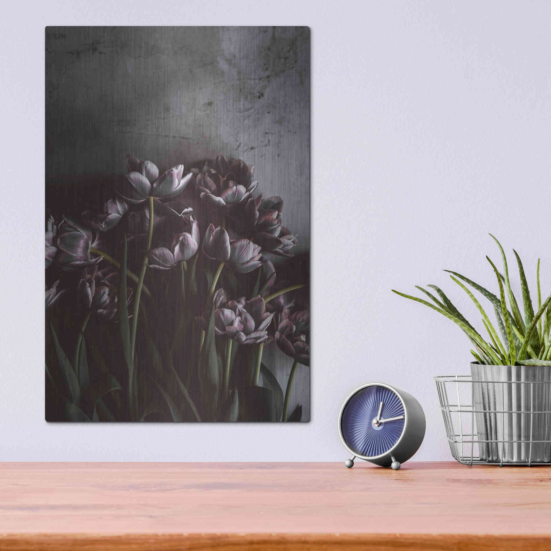 Luxe Metal Art 'Dark Tulips' by Design Fabrikken, Metal Wall Art,12x16