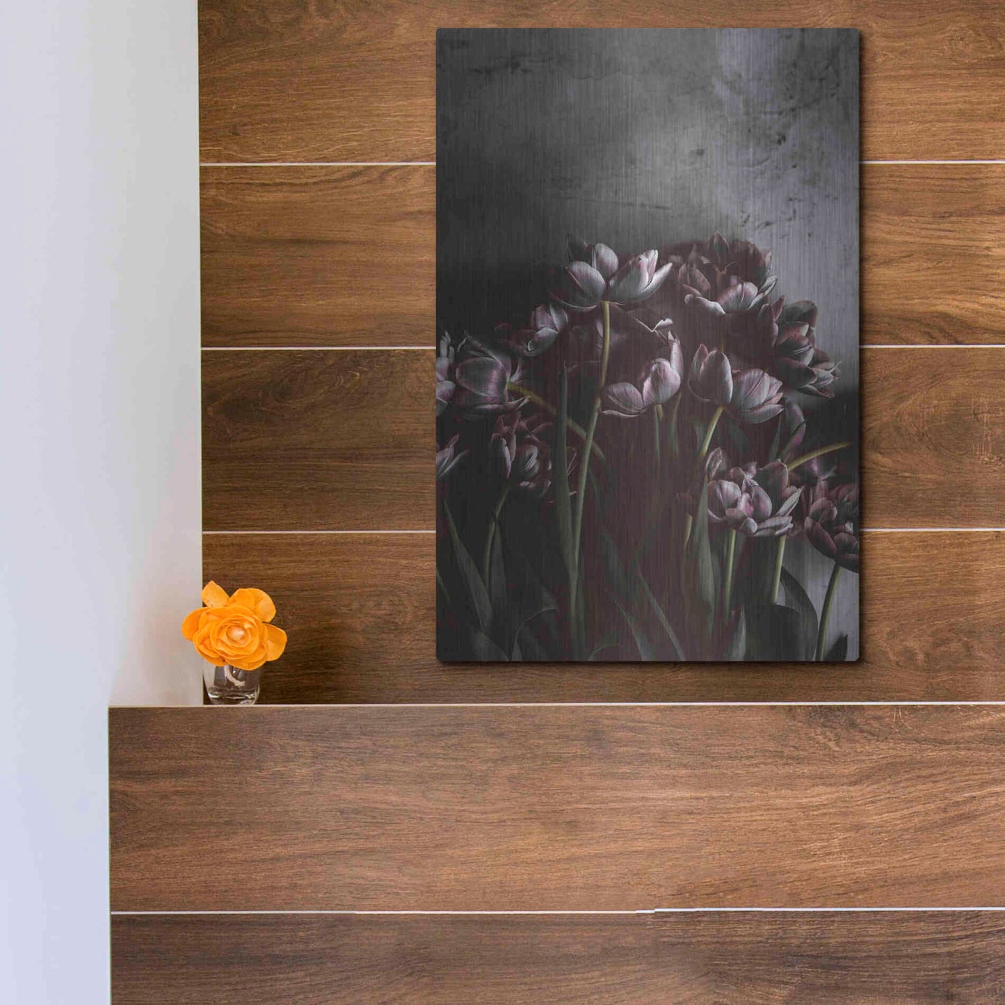 Luxe Metal Art 'Dark Tulips' by Design Fabrikken, Metal Wall Art,12x16