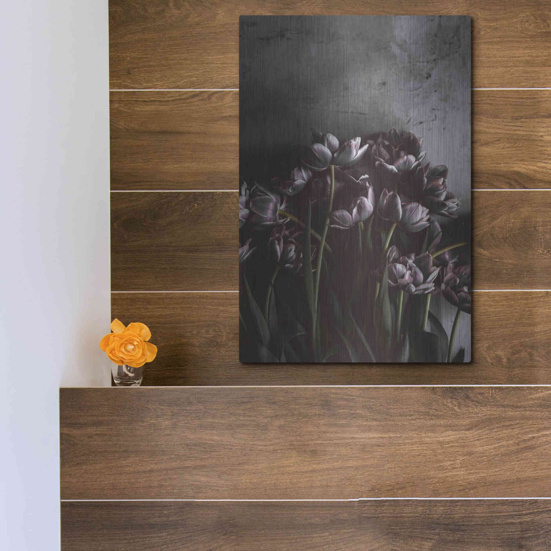 Luxe Metal Art 'Dark Tulips' by Design Fabrikken, Metal Wall Art,12x16