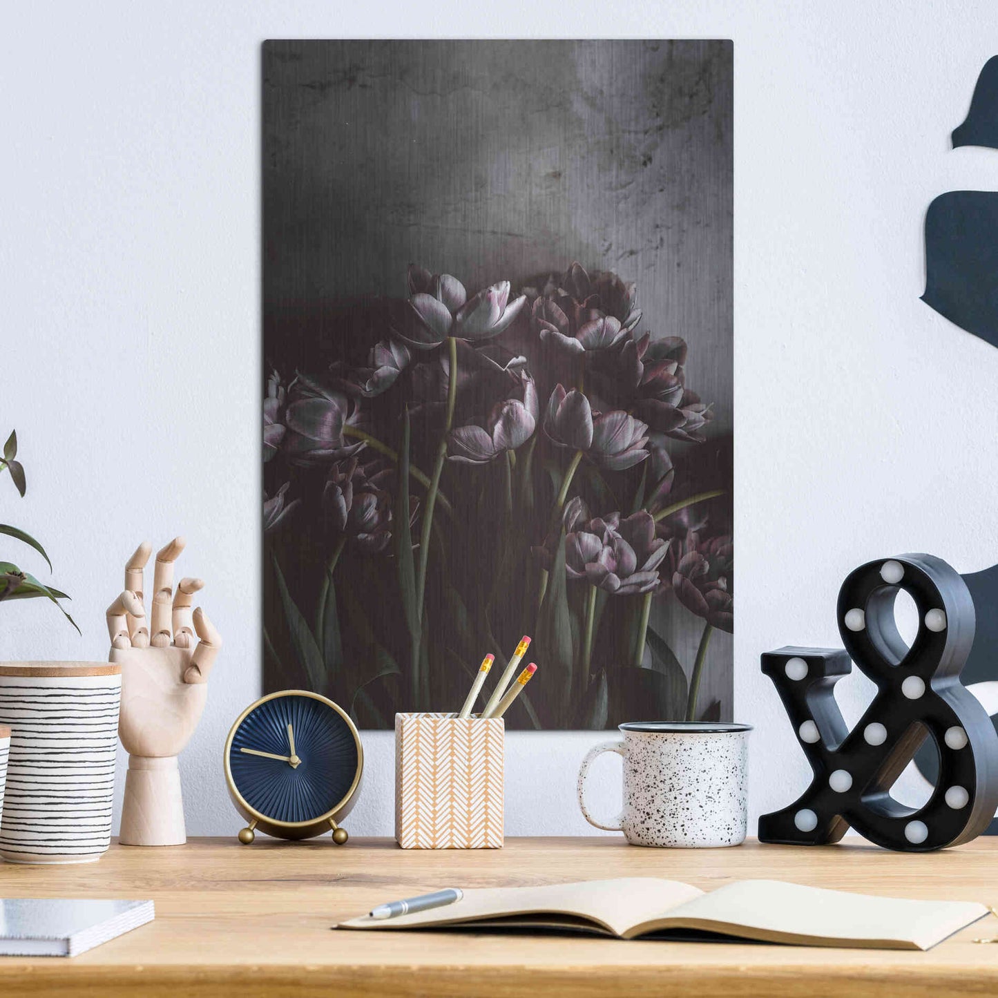 Luxe Metal Art 'Dark Tulips' by Design Fabrikken, Metal Wall Art,12x16