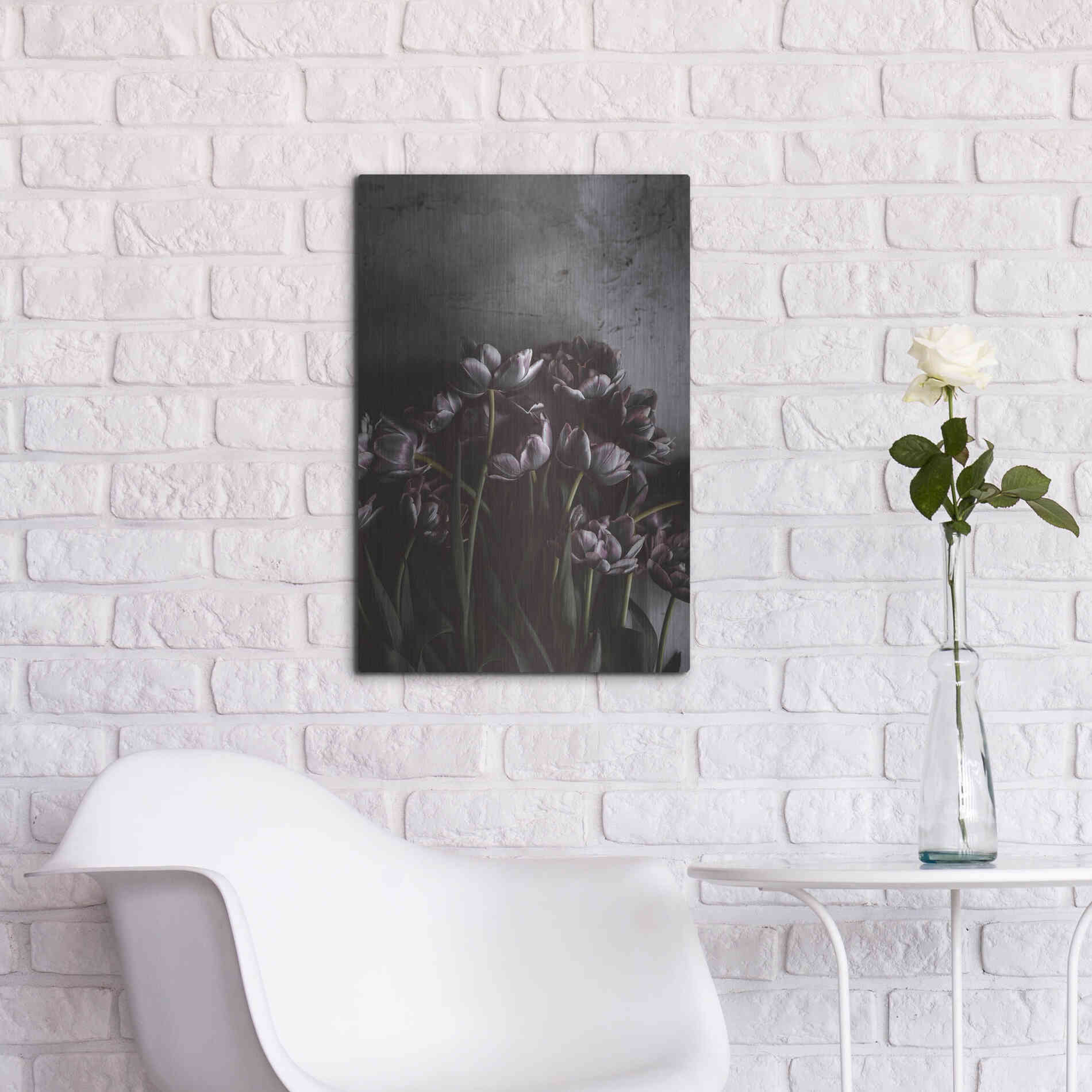 Luxe Metal Art 'Dark Tulips' by Design Fabrikken, Metal Wall Art,16x24