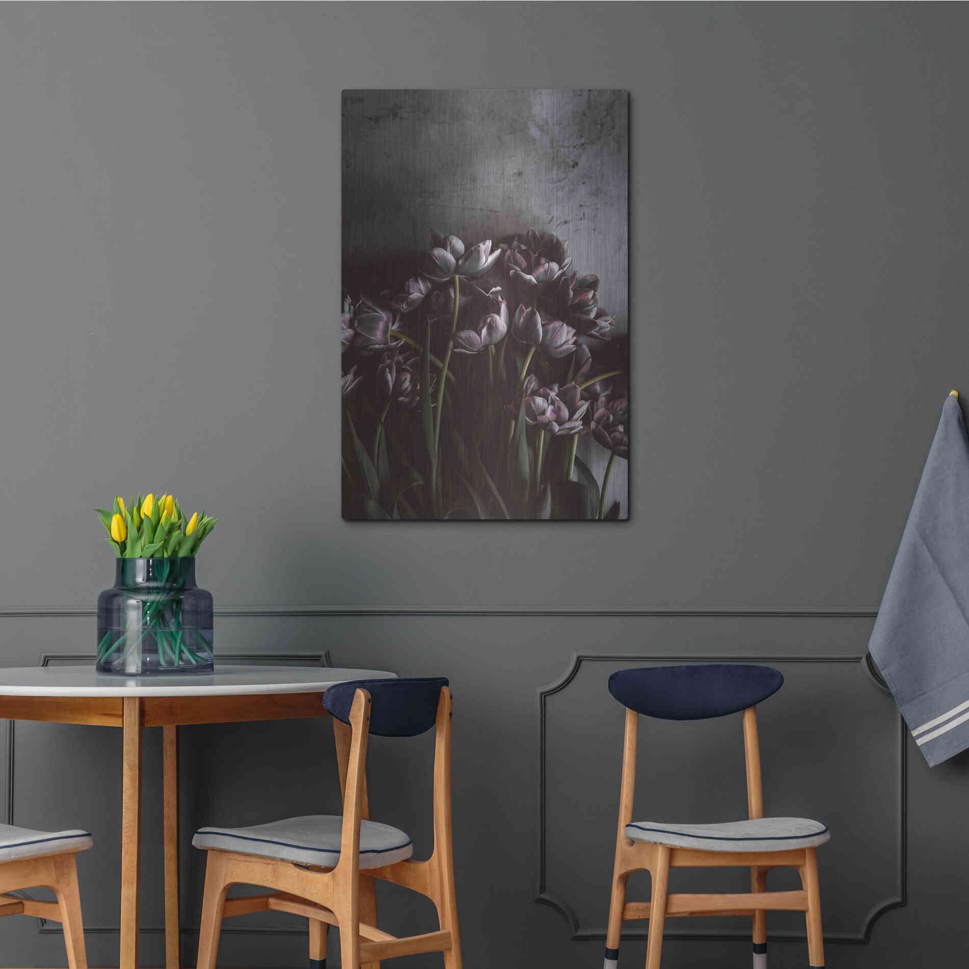 Luxe Metal Art 'Dark Tulips' by Design Fabrikken, Metal Wall Art,24x36