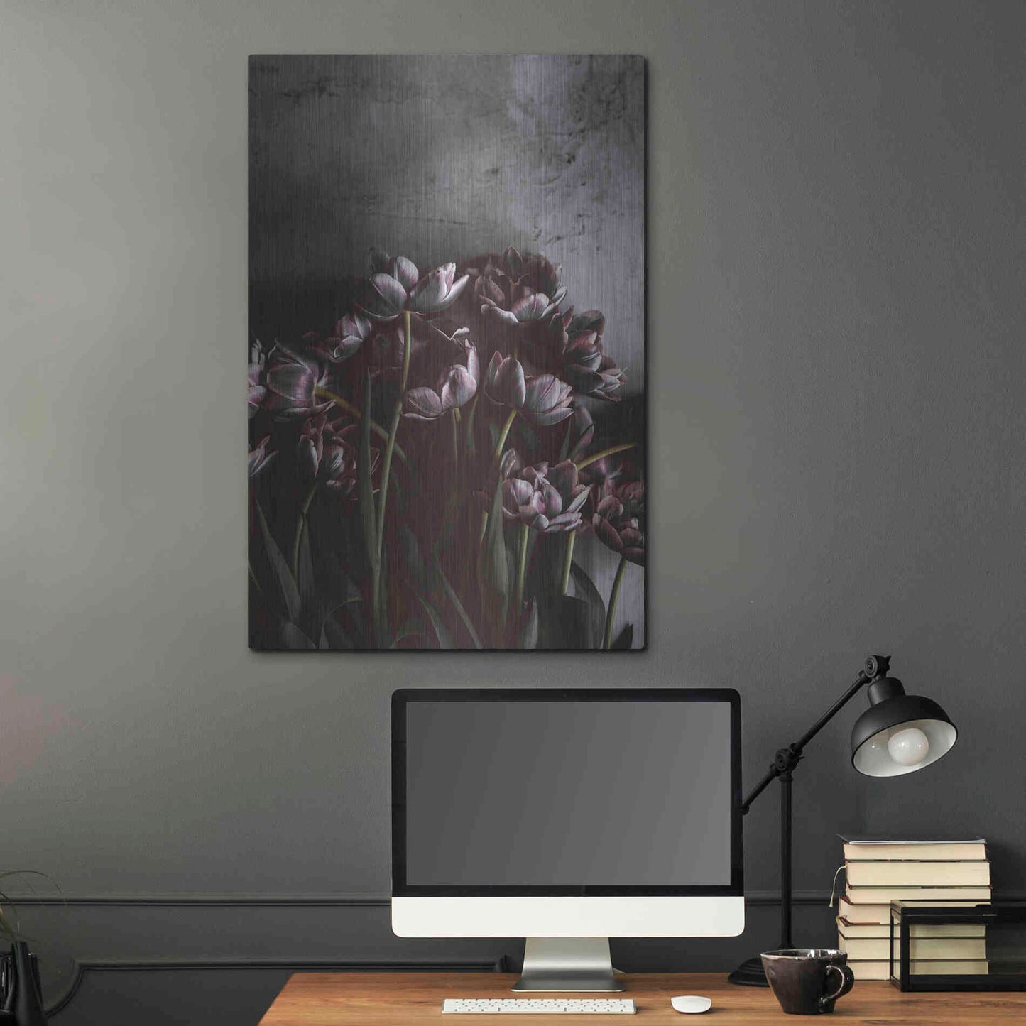 Luxe Metal Art 'Dark Tulips' by Design Fabrikken, Metal Wall Art,24x36