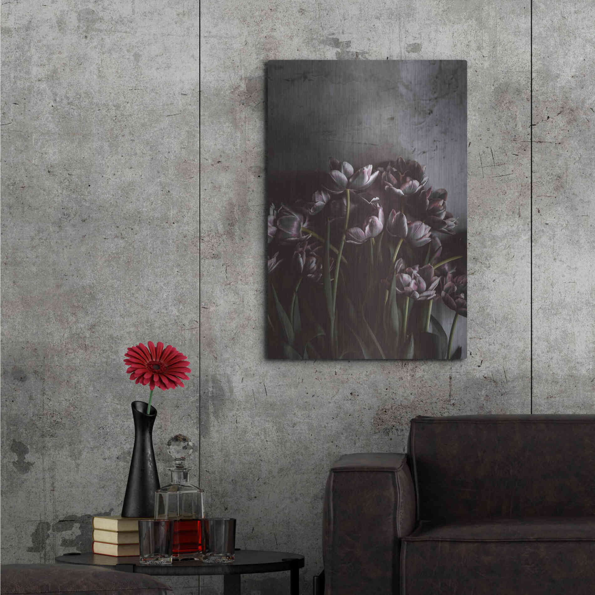 Luxe Metal Art 'Dark Tulips' by Design Fabrikken, Metal Wall Art,24x36