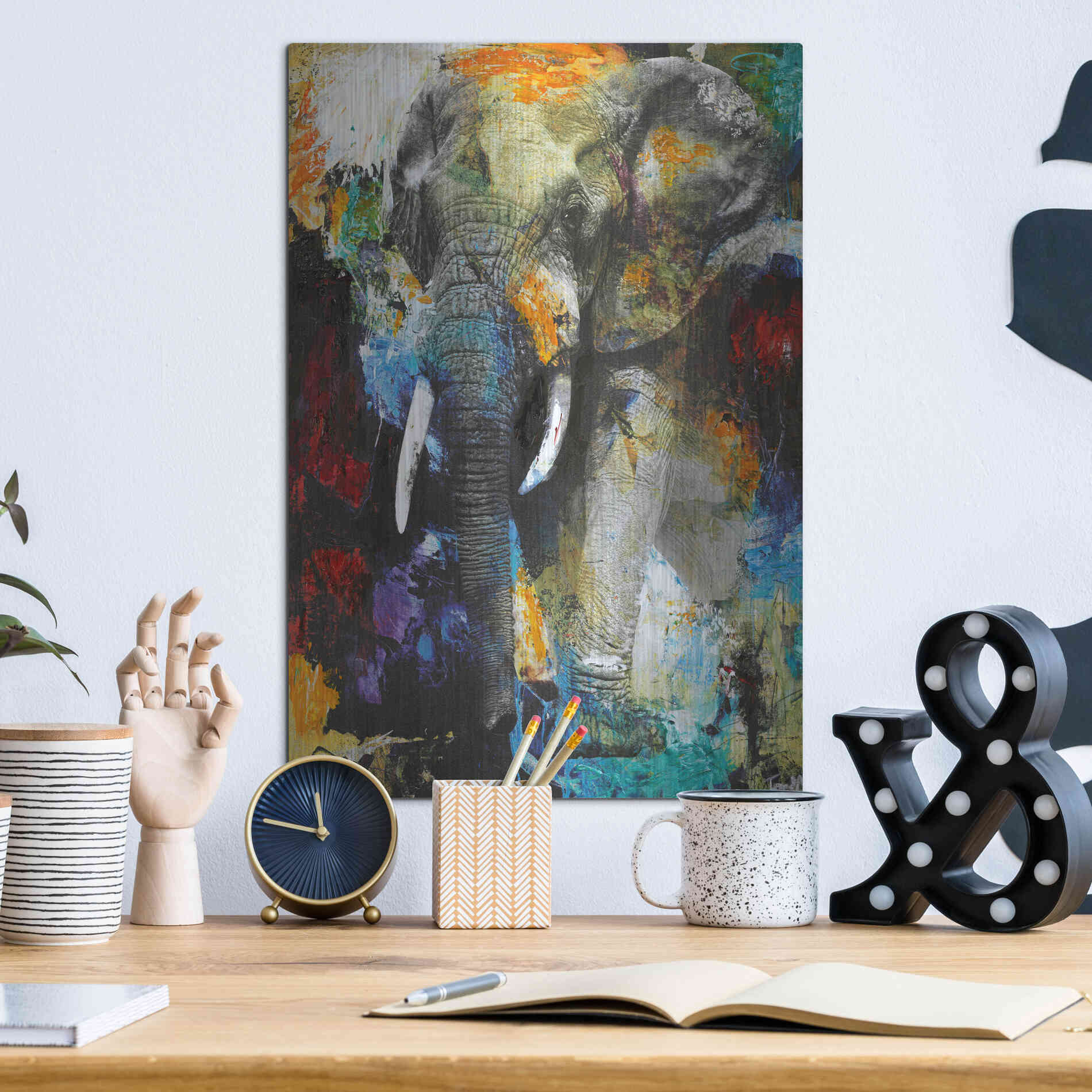 Luxe Metal Art 'Elephant' by Design Fabrikken, Metal Wall Art,12x16