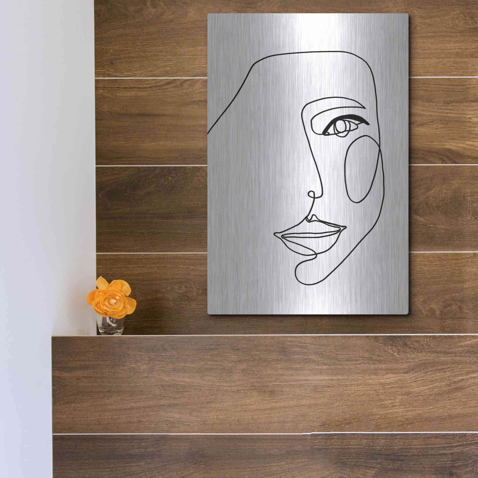 Luxe Metal Art 'Face Line 1' by Design Fabrikken, Metal Wall Art,12x16