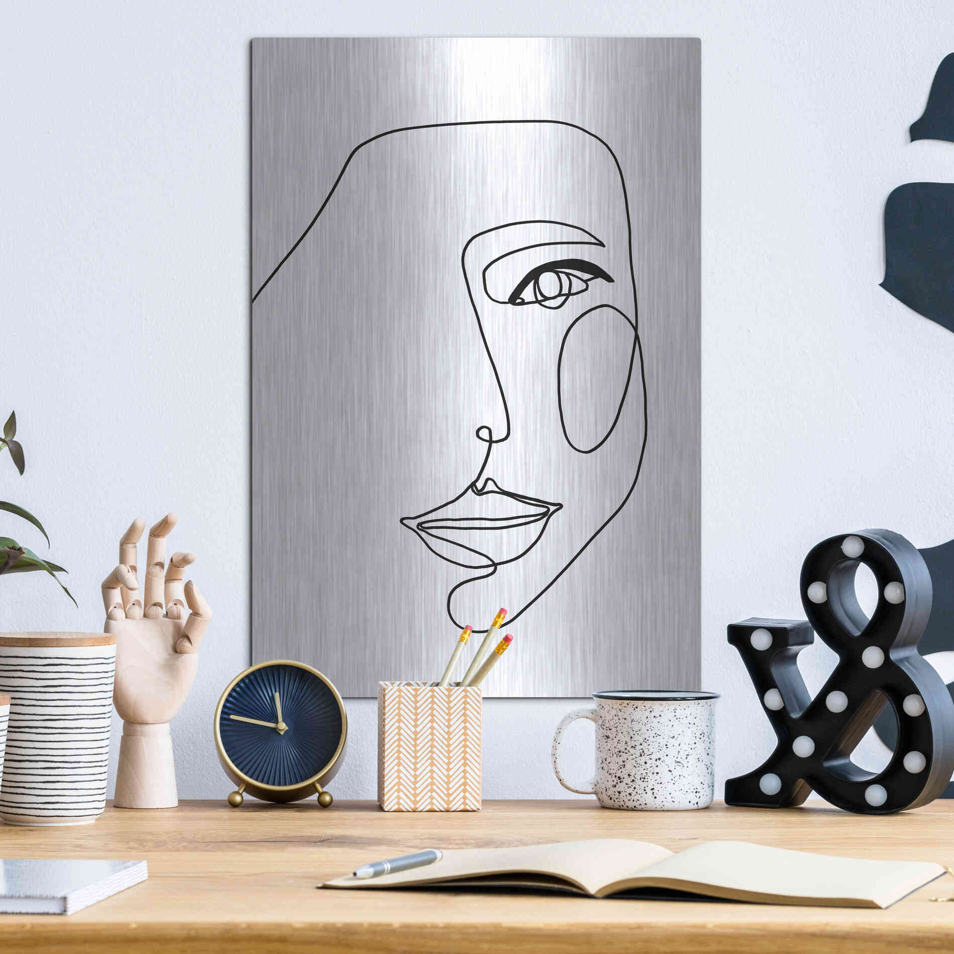 Luxe Metal Art 'Face Line 1' by Design Fabrikken, Metal Wall Art,12x16