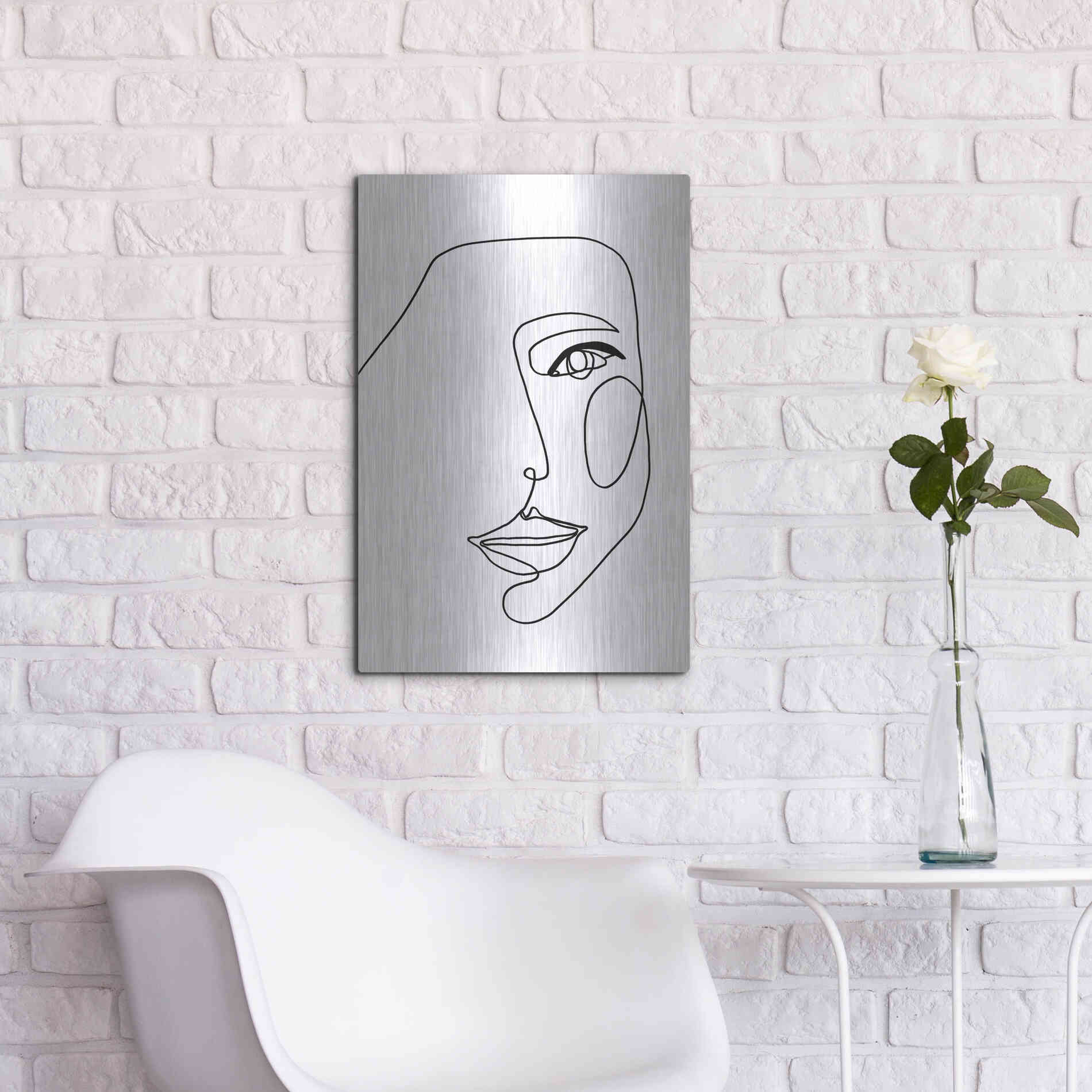 Luxe Metal Art 'Face Line 1' by Design Fabrikken, Metal Wall Art,16x24