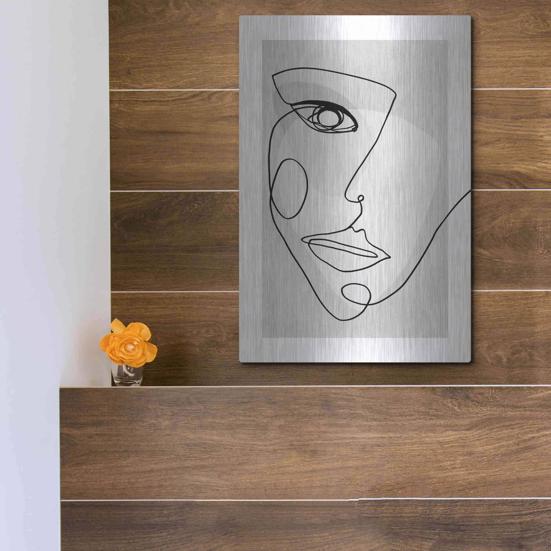 Luxe Metal Art 'Face Line 4' by Design Fabrikken, Metal Wall Art,12x16