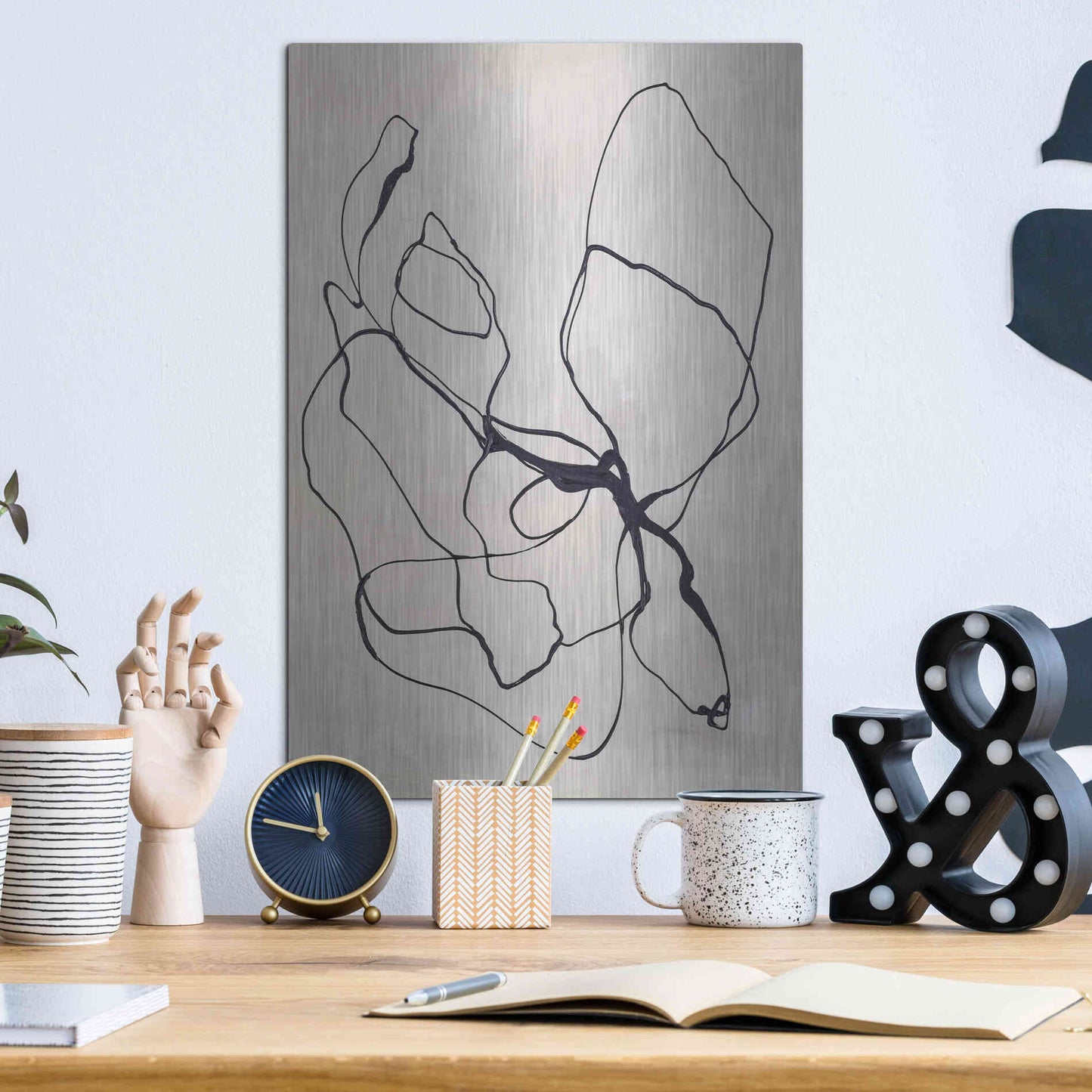 Luxe Metal Art 'Fine Line 4' by Design Fabrikken, Metal Wall Art,12x16