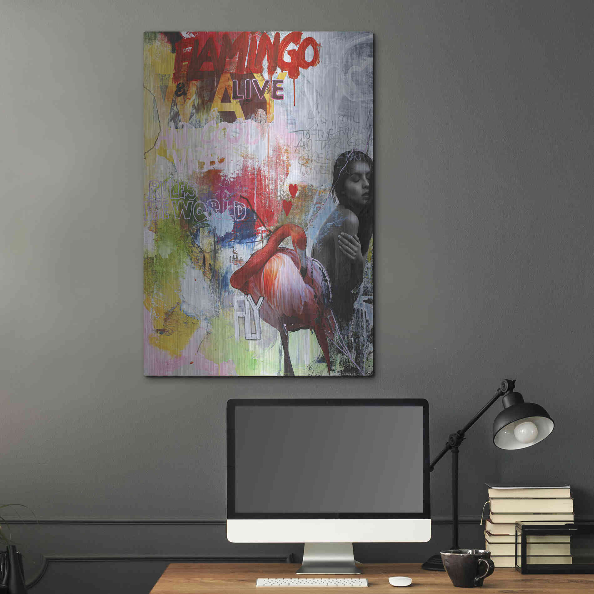 Luxe Metal Art 'Flamingo' by Design Fabrikken, Metal Wall Art,24x36