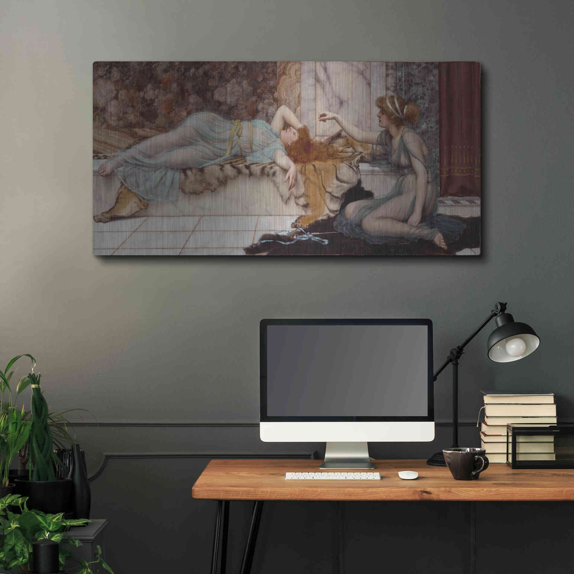 Luxe Metal Art 'Mischief and Repose' by John William Godward, Metal Wall Art,48x24