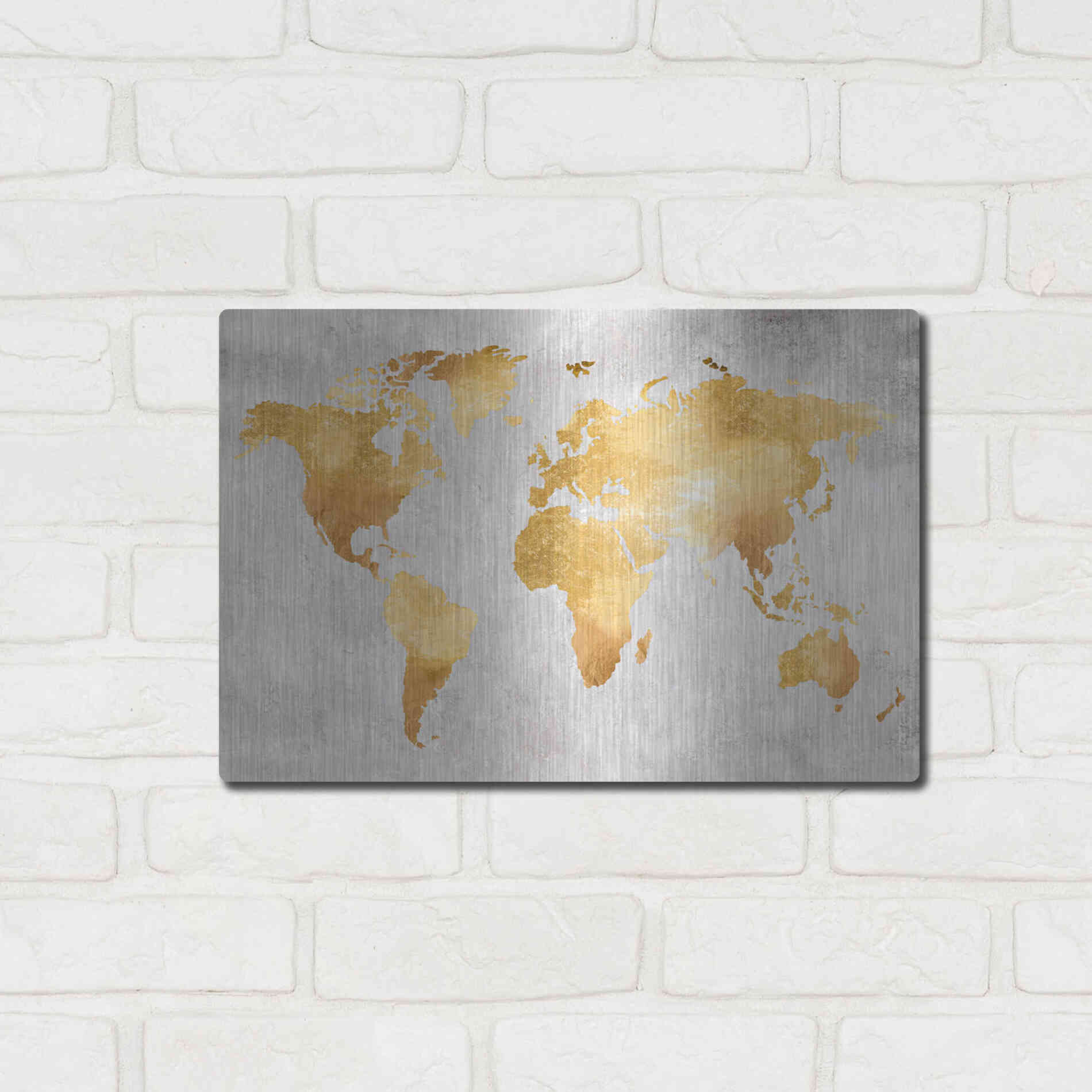 Luxe Metal Art 'Gold World' by Design Fabrikken, Metal Wall Art,16x12