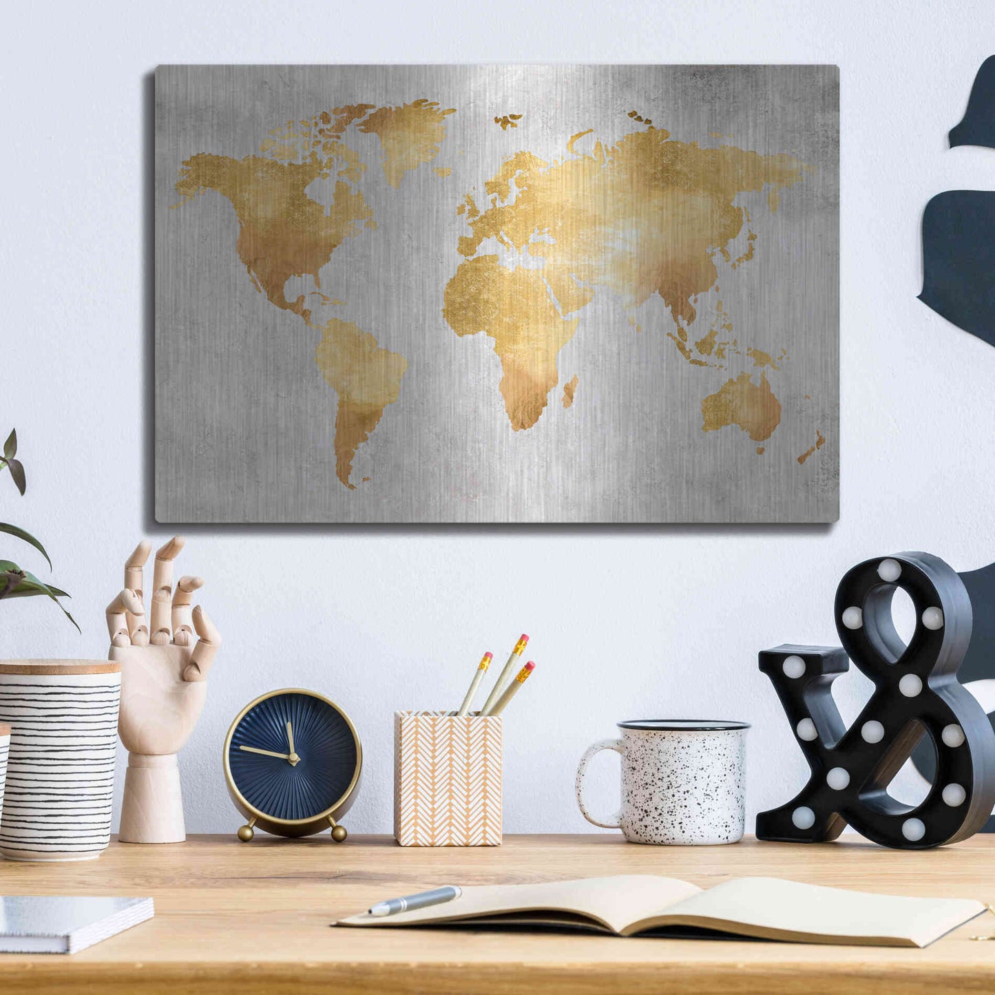 Luxe Metal Art 'Gold World' by Design Fabrikken, Metal Wall Art,16x12