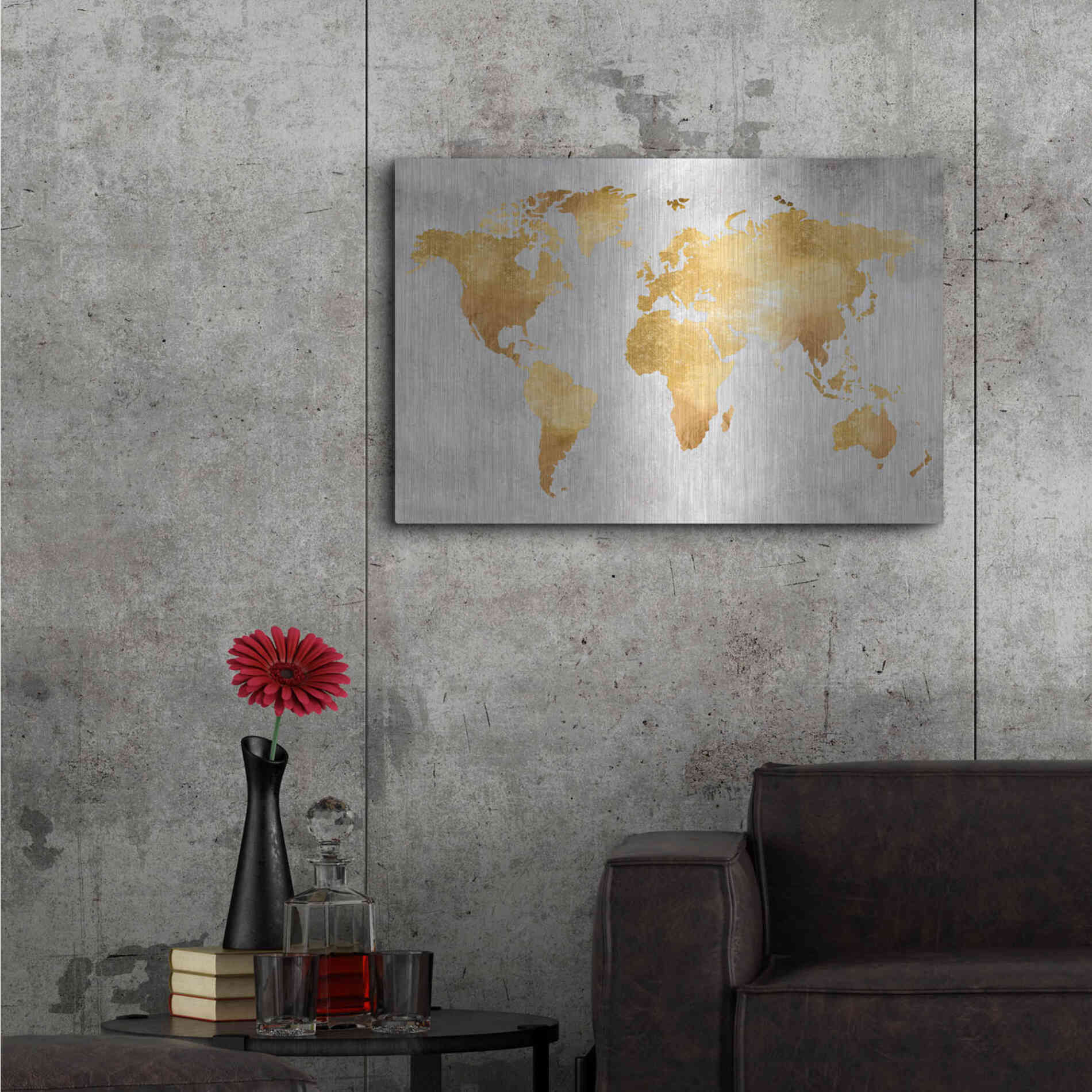 Luxe Metal Art 'Gold World' by Design Fabrikken, Metal Wall Art,36x24