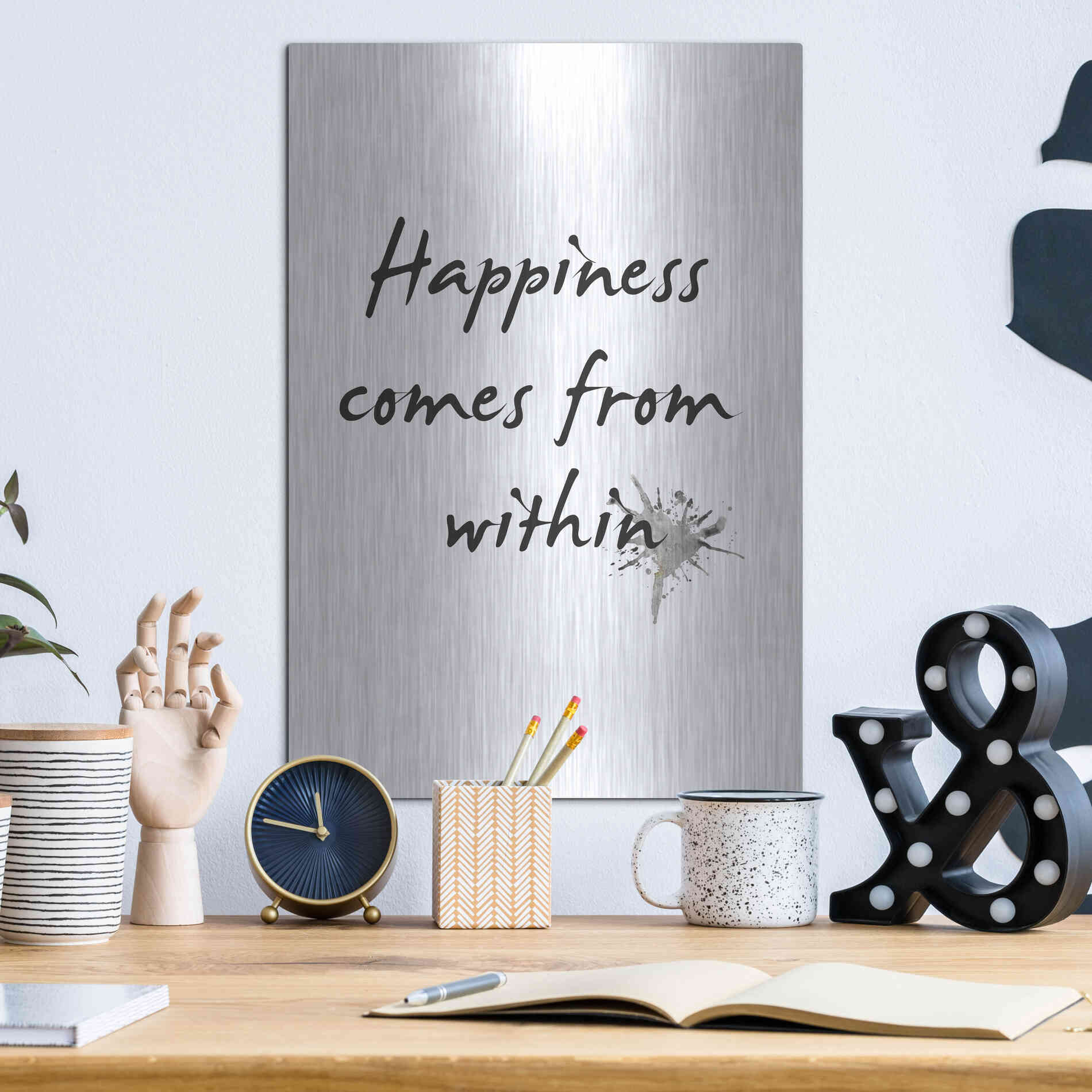 Luxe Metal Art 'Happiness' by Design Fabrikken, Metal Wall Art,12x16