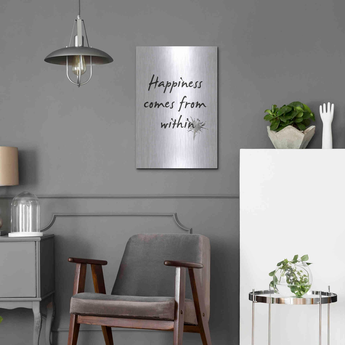 Luxe Metal Art 'Happiness' by Design Fabrikken, Metal Wall Art,16x24