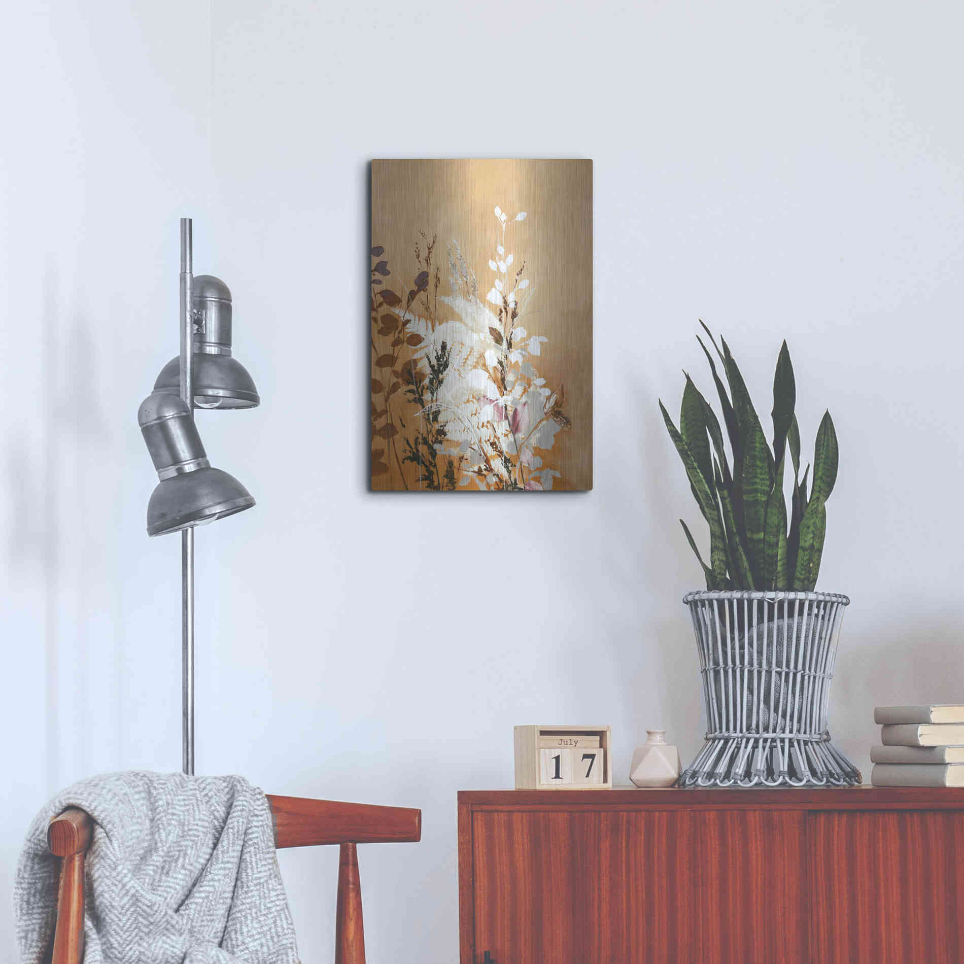 Luxe Metal Art 'Light Leaves 5' by Design Fabrikken, Metal Wall Art,16x24