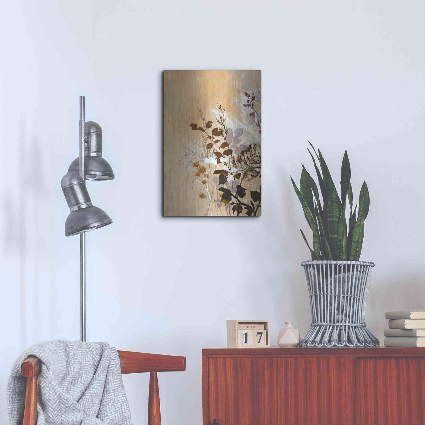 Luxe Metal Art 'Light Leaves 6' by Design Fabrikken, Metal Wall Art,16x24