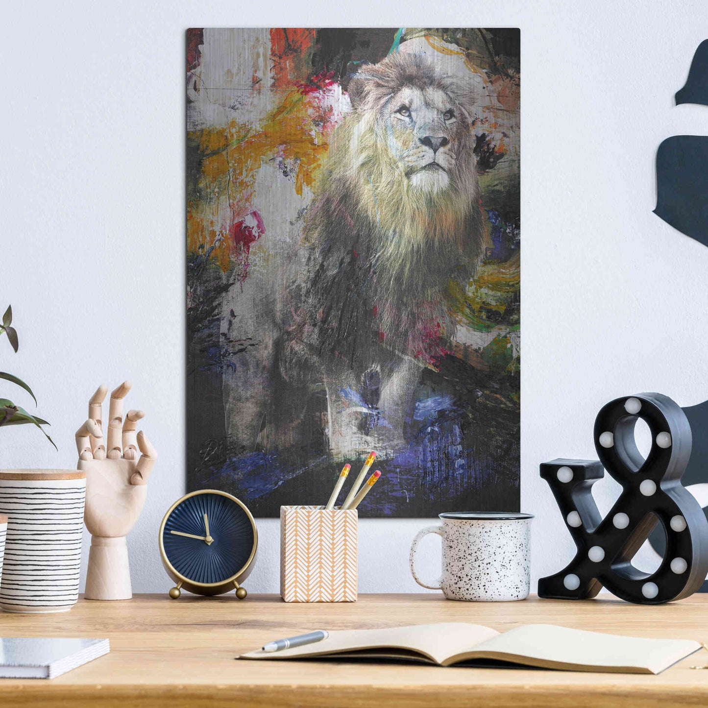 Luxe Metal Art 'Lion' by Design Fabrikken, Metal Wall Art,12x16