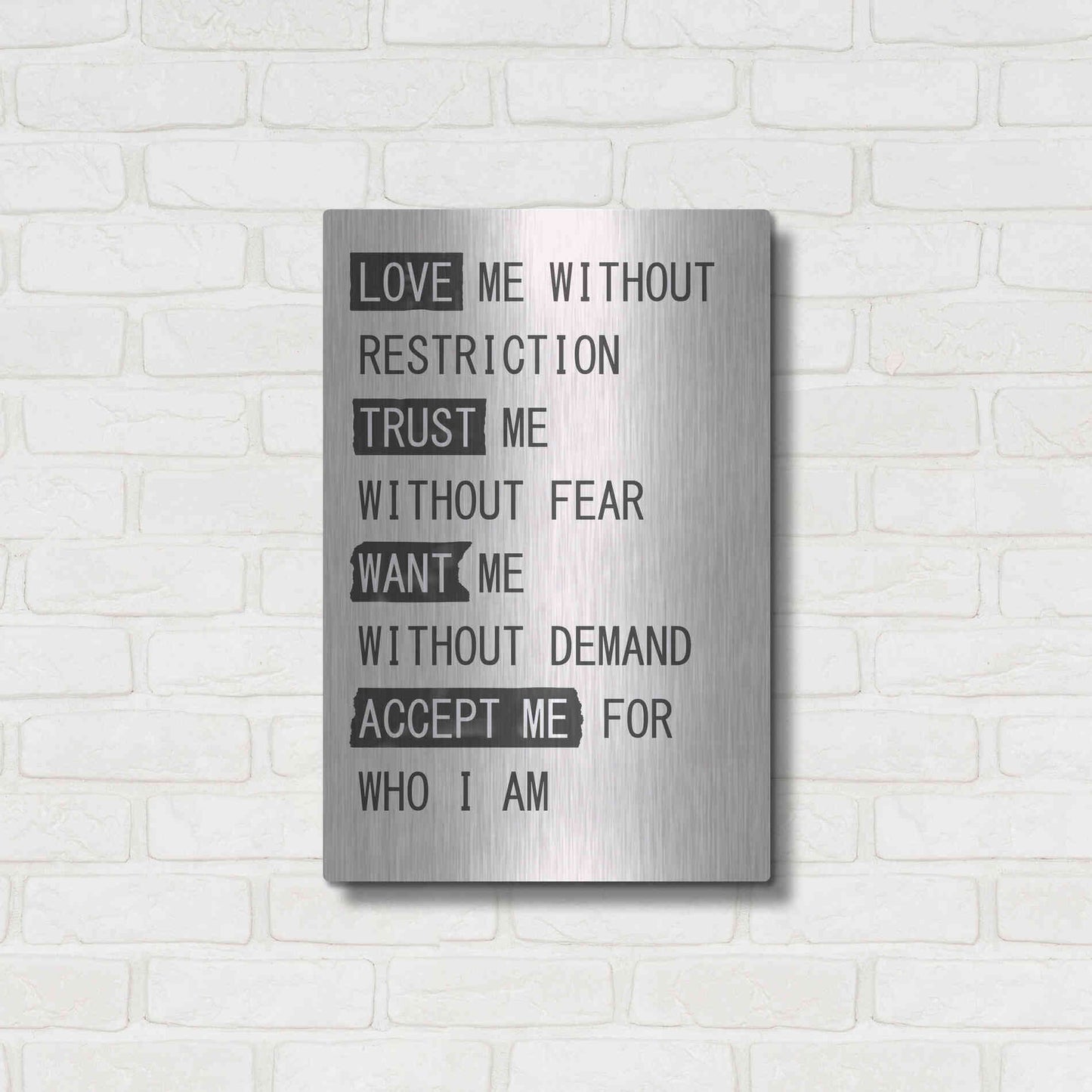 Luxe Metal Art 'Love Me 1' by Design Fabrikken, Metal Wall Art,16x24