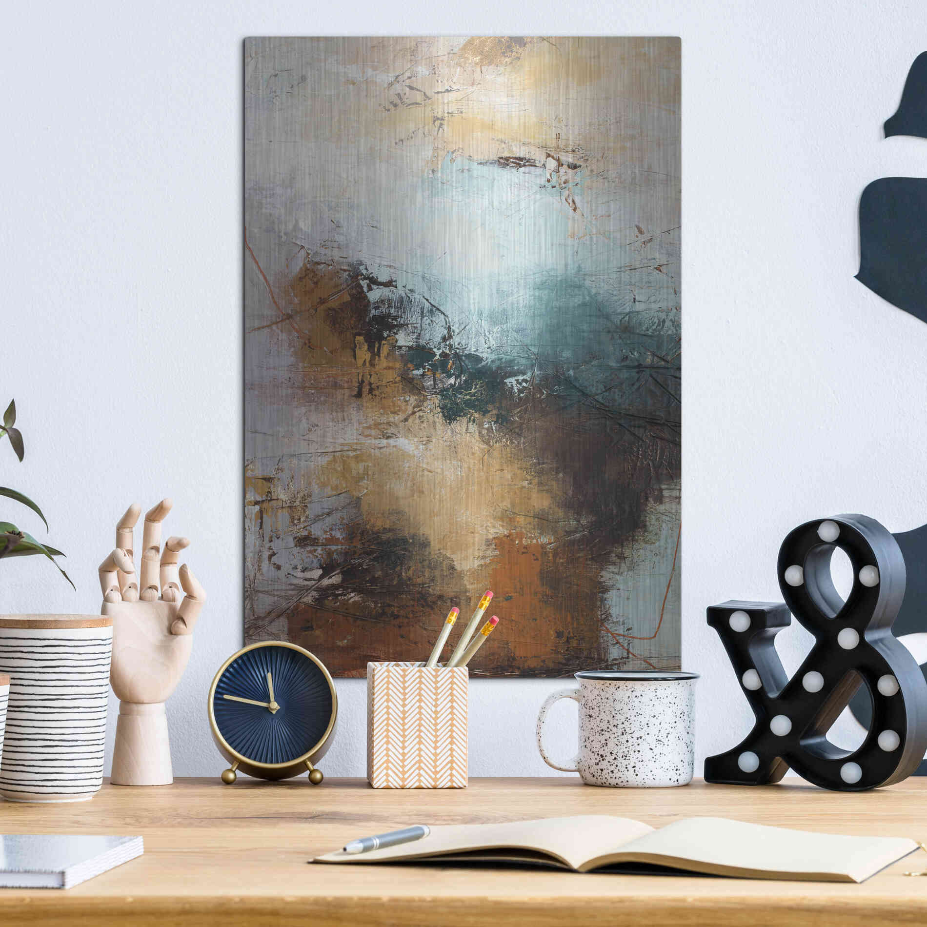 Luxe Metal Art 'Milestone 3 Blue' by Design Fabrikken, Metal Wall Art,12x16